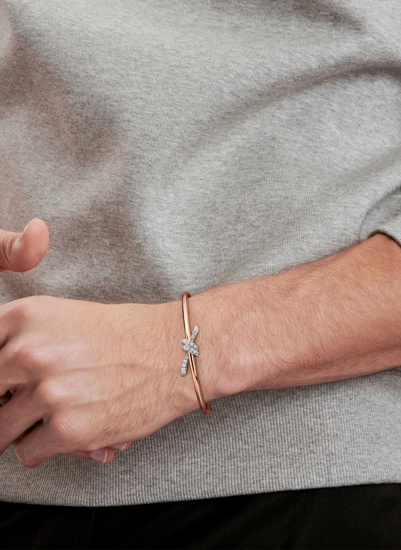 TIFFANY & Co. Bransoletka TIFFANY KNOT z 18-karatowego różowego złota i platyny z brylantami: RÓŻOWOZLOTY/ SREBRNY
