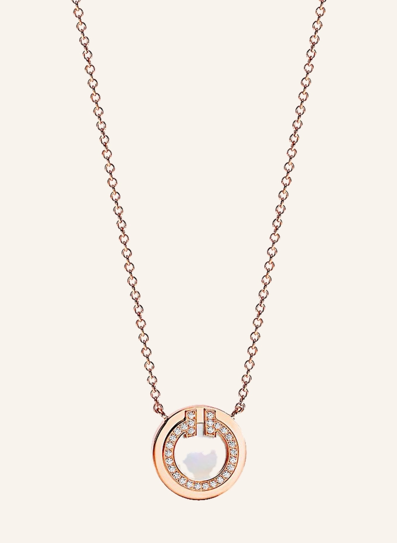 TIFFANY & Co. Halskette TIFFANY T CIRCLE aus 18 Karat Roségold mit Diamanten und Perlmutt, Farbe: ROSÉGOLD (Bild 1)