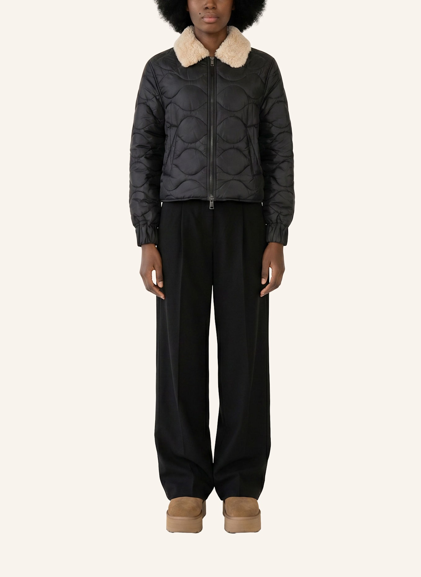 No.1 Como Steppjacke MASSA MIT ABNEHMBAREM KUNSTFELL: SCHWARZ