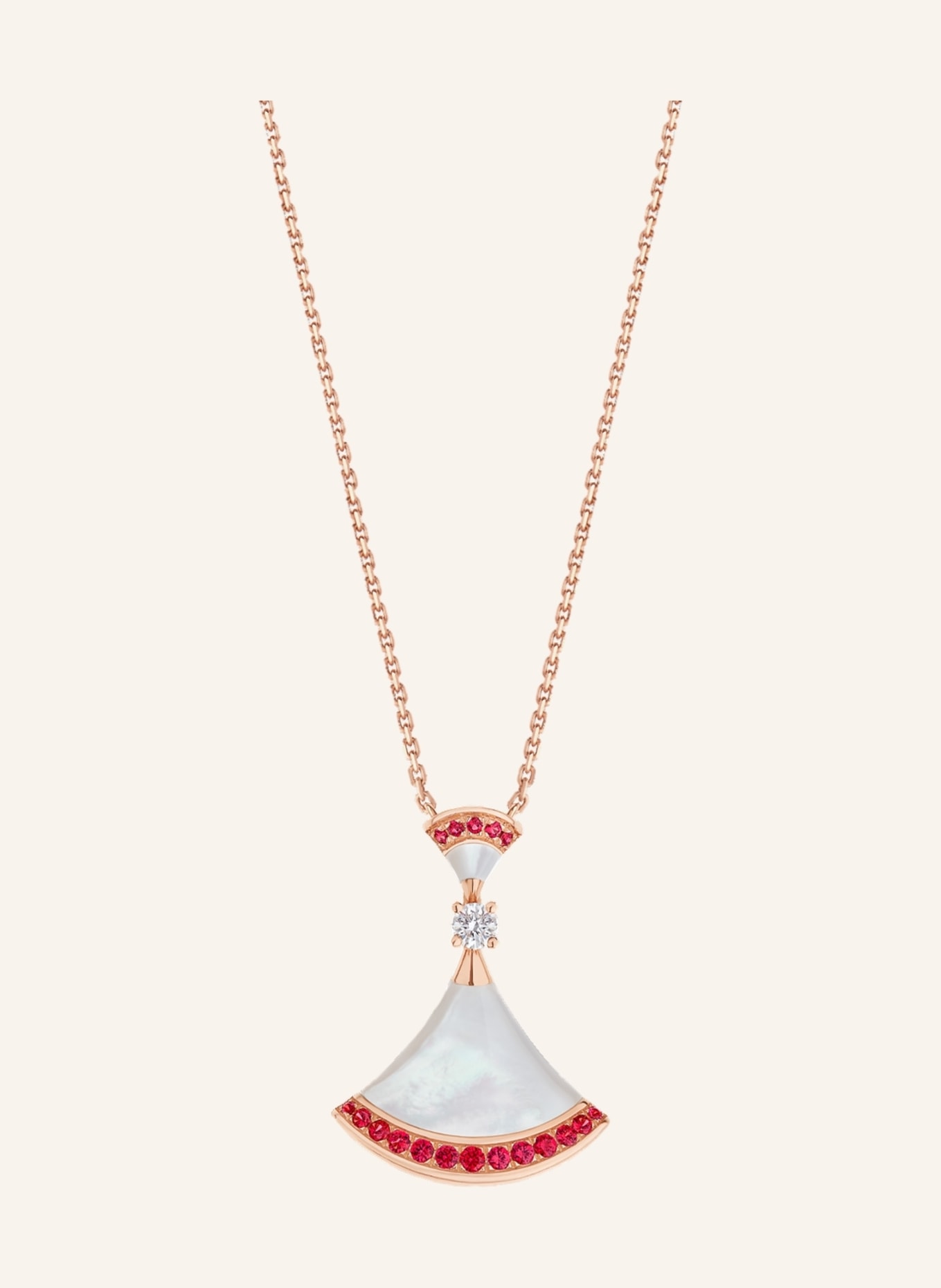 BVLGARI Halskette DIVAS’DREAM aus 18 Karat Roségold mit Perlmutt-Elementen, einem Diamanten und Rubin-Pavé, Farbe: ROSÉGOLD (Bild 1)