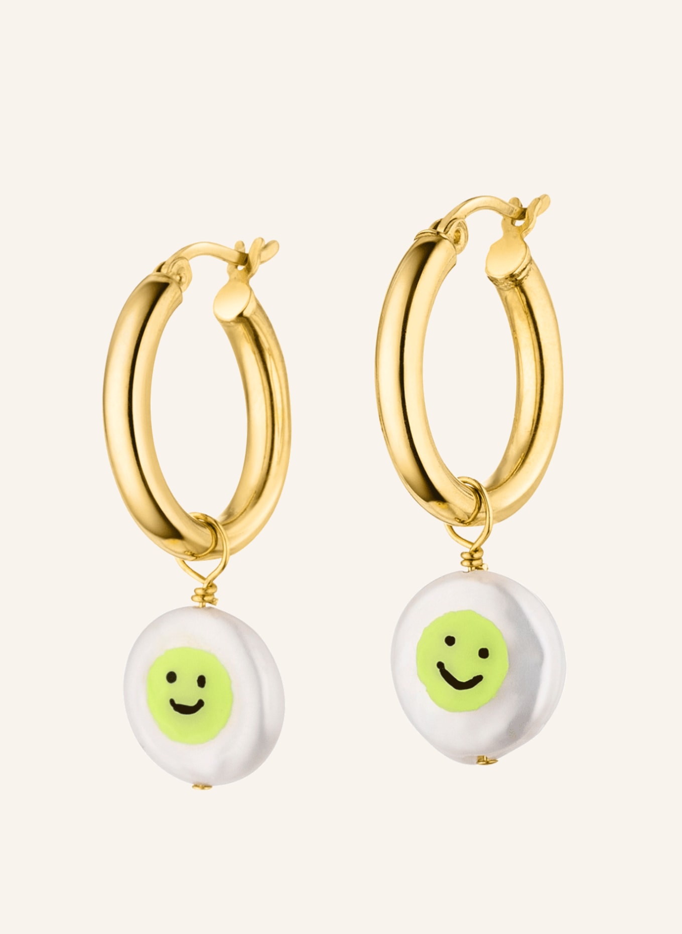 NINA KASTENS Ohrringe SMILEY HOOPS (LIME WITH BLACK) by GLAMBOU, Farbe: GOLD (Bild 1)