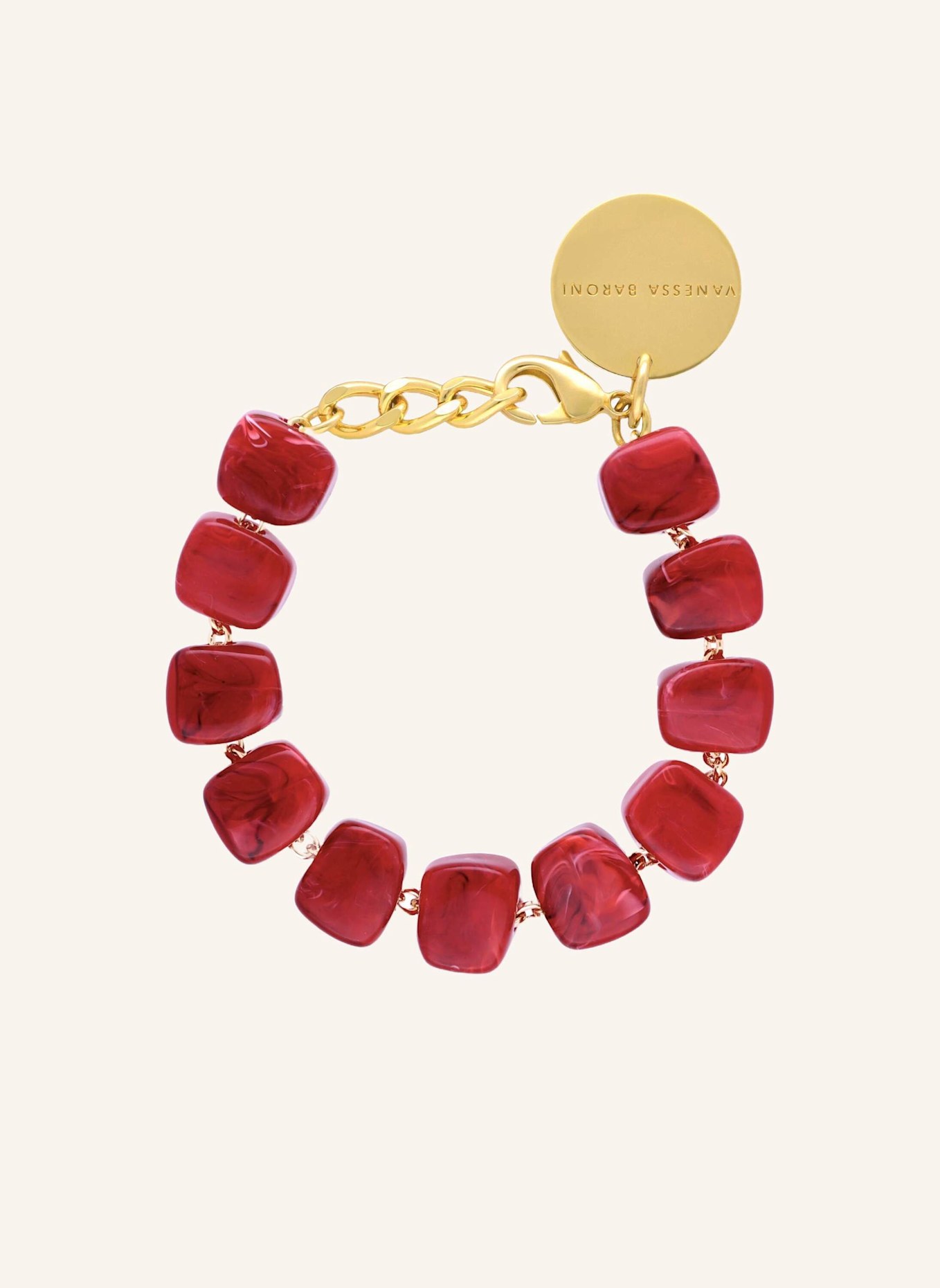 VANESSA BARONI Armband MINI ORGANIC SHAPED BRACELET RED MARBLE by GLAMBOU, Farbe: GOLD (Bild 1)