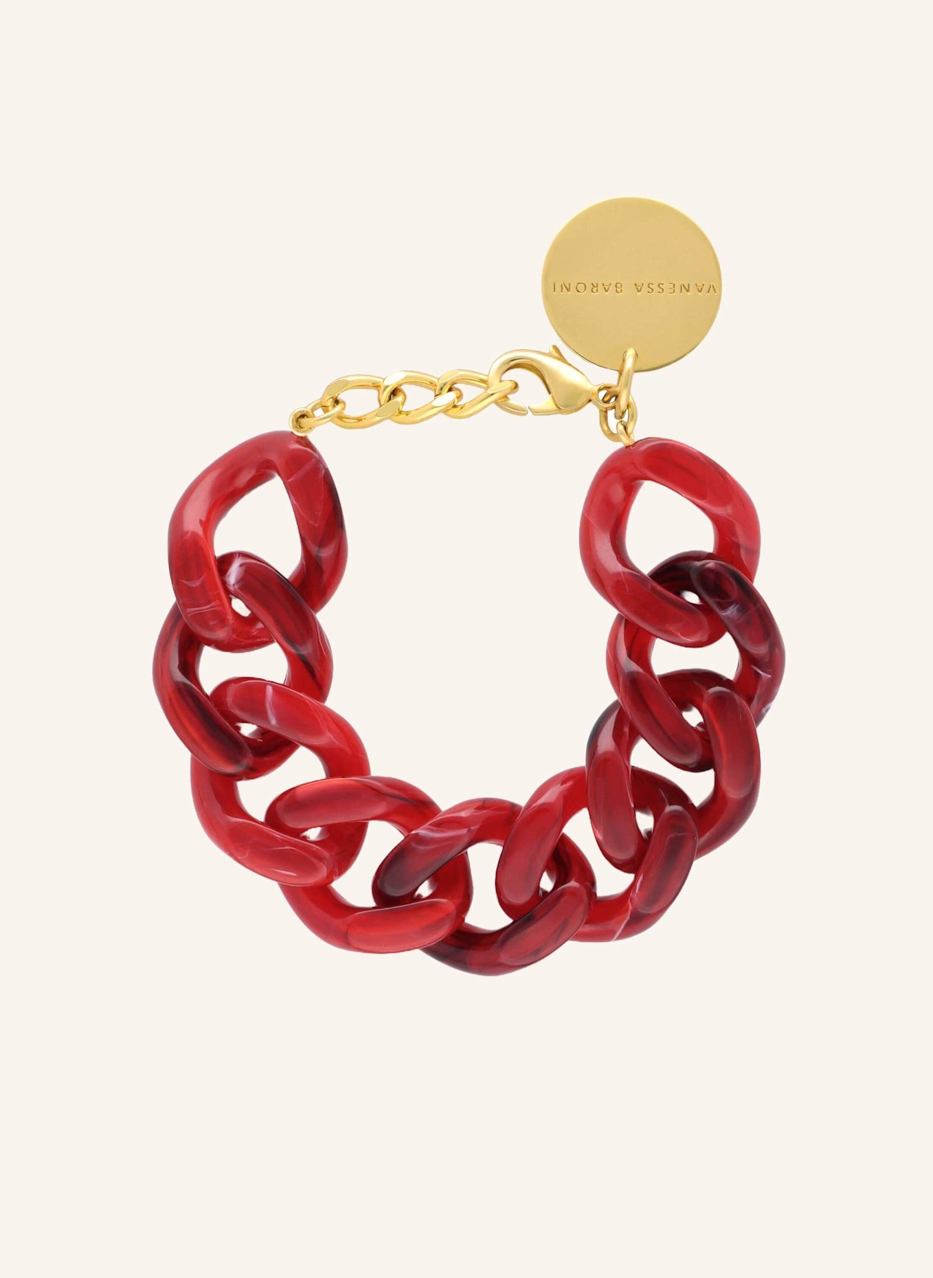 VANESSA BARONI Armband FLAT CHAIN BRACELET RED MARBLE by GLAMBOU, Farbe: GOLD (Bild 1)