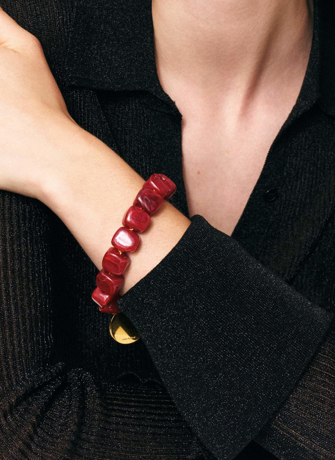 VANESSA BARONI Armband MINI ORGANIC SHAPED BRACELET RED MARBLE by GLAMBOU, Farbe: GOLD (Bild 2)