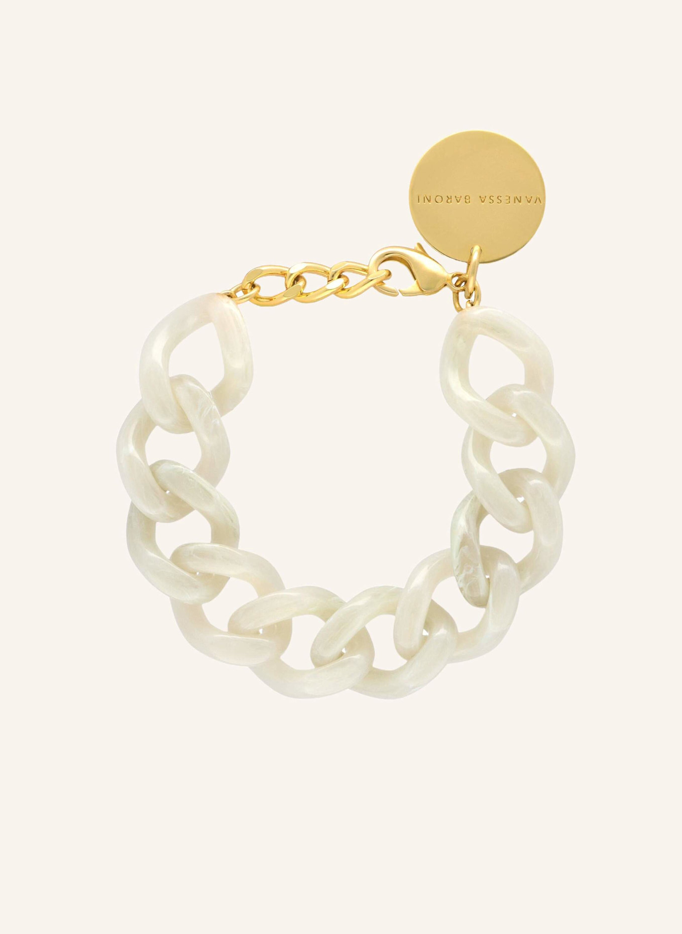 VANESSA BARONI Armband MINI FLAT CHAIN BRACELET SNOW WHITE MARBLE by GLAMBOU, Farbe: GOLD (Bild 1)