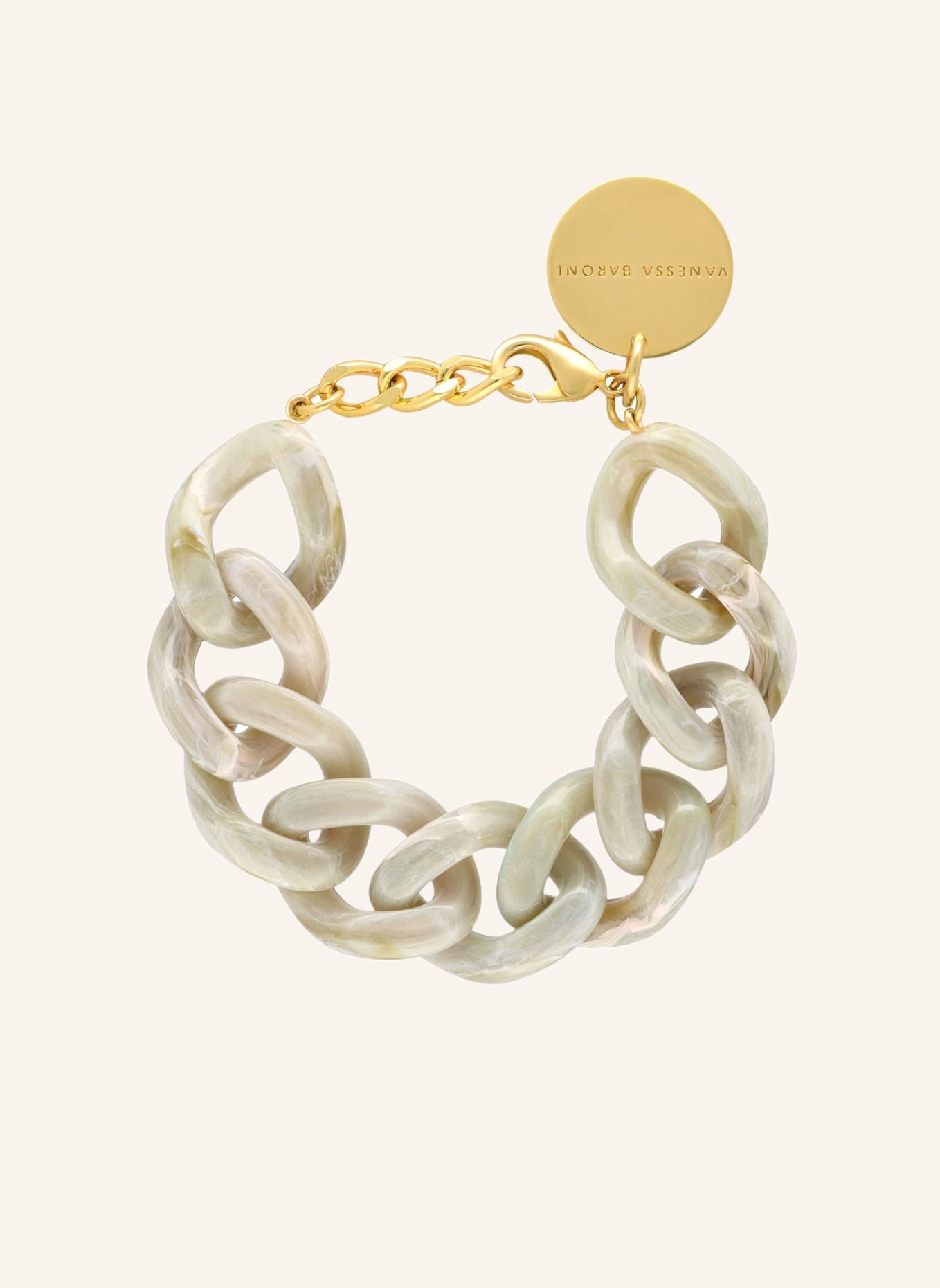 VANESSA BARONI Armband FLAT CHAIN BRACELET SNOW GREEN MARBLE by GLAMBOU, Farbe: GOLD (Bild 1)