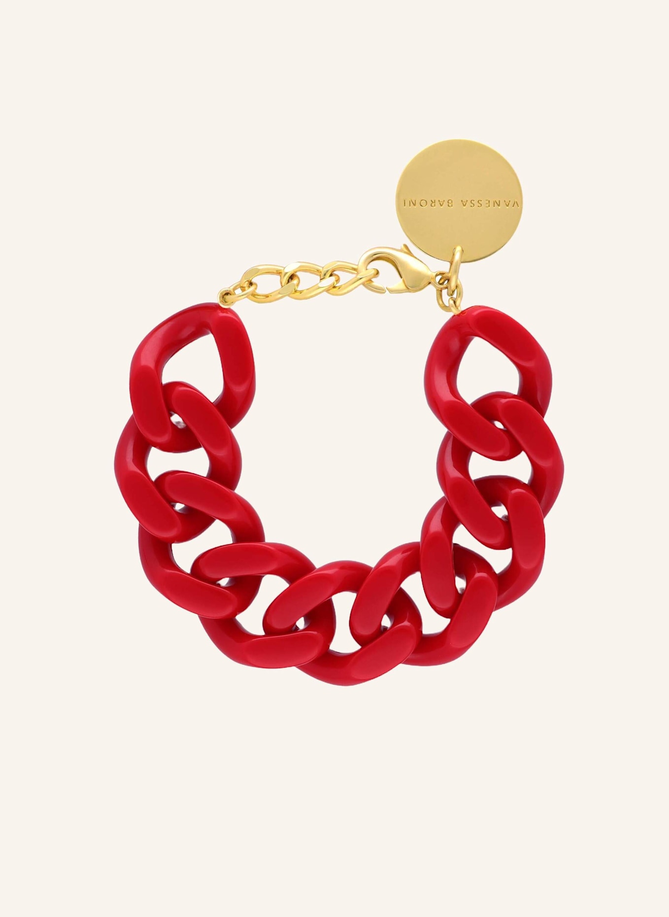 VANESSA BARONI Armband FLAT CHAIN BRACELET SCARLET RED by GLAMBOU, Farbe: GOLD (Bild 1)