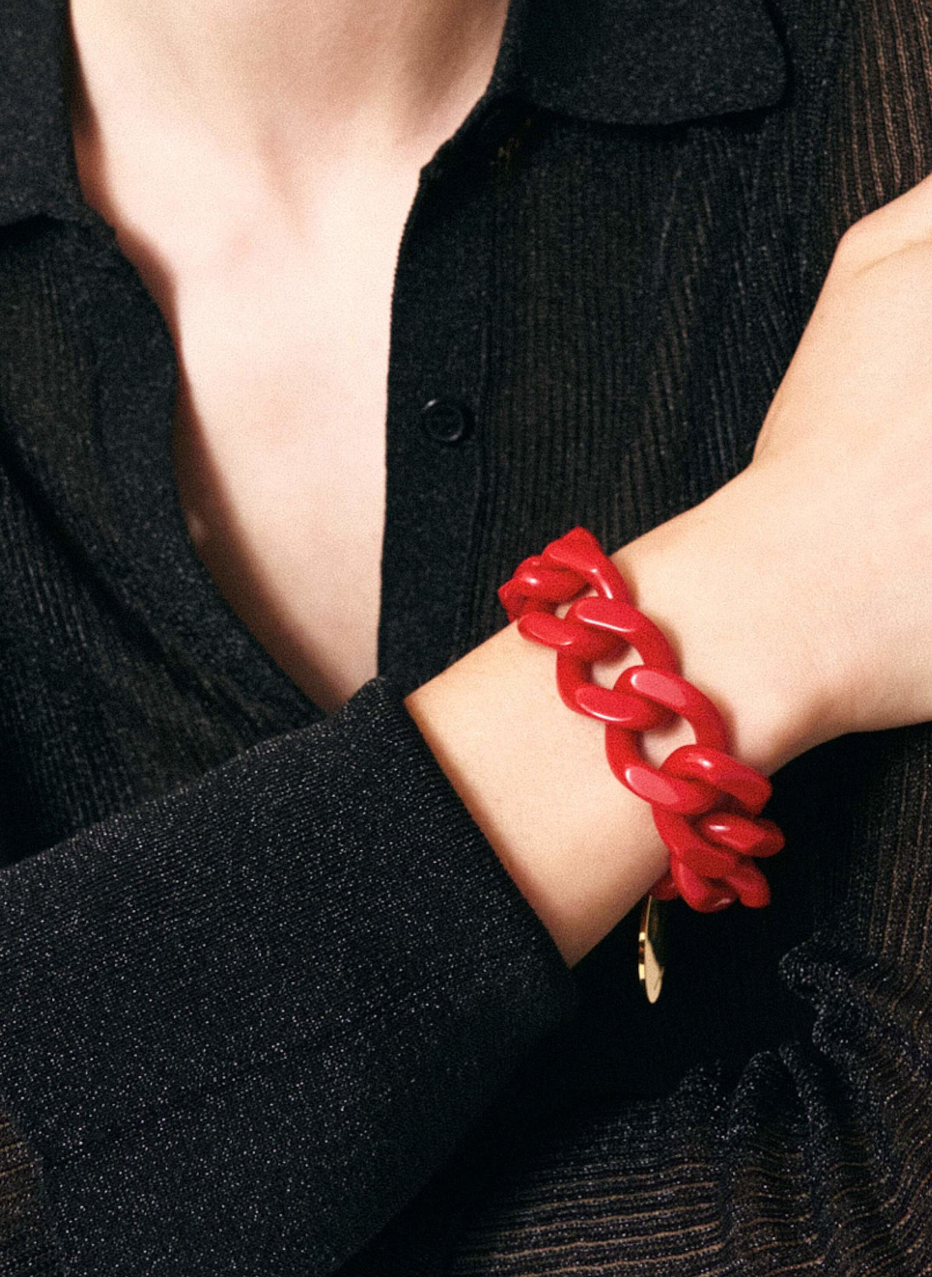 VANESSA BARONI Armband FLAT CHAIN BRACELET SCARLET RED by GLAMBOU, Farbe: GOLD (Bild 2)