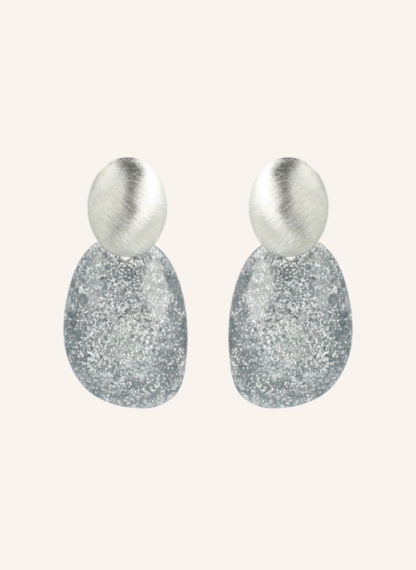 LOTT.gioielli Ohrringe LITTLE SARA ASYMMETRIC SILVER GLITTER OVAL by GLAMBOU, Farbe: SILBER (Bild 1)