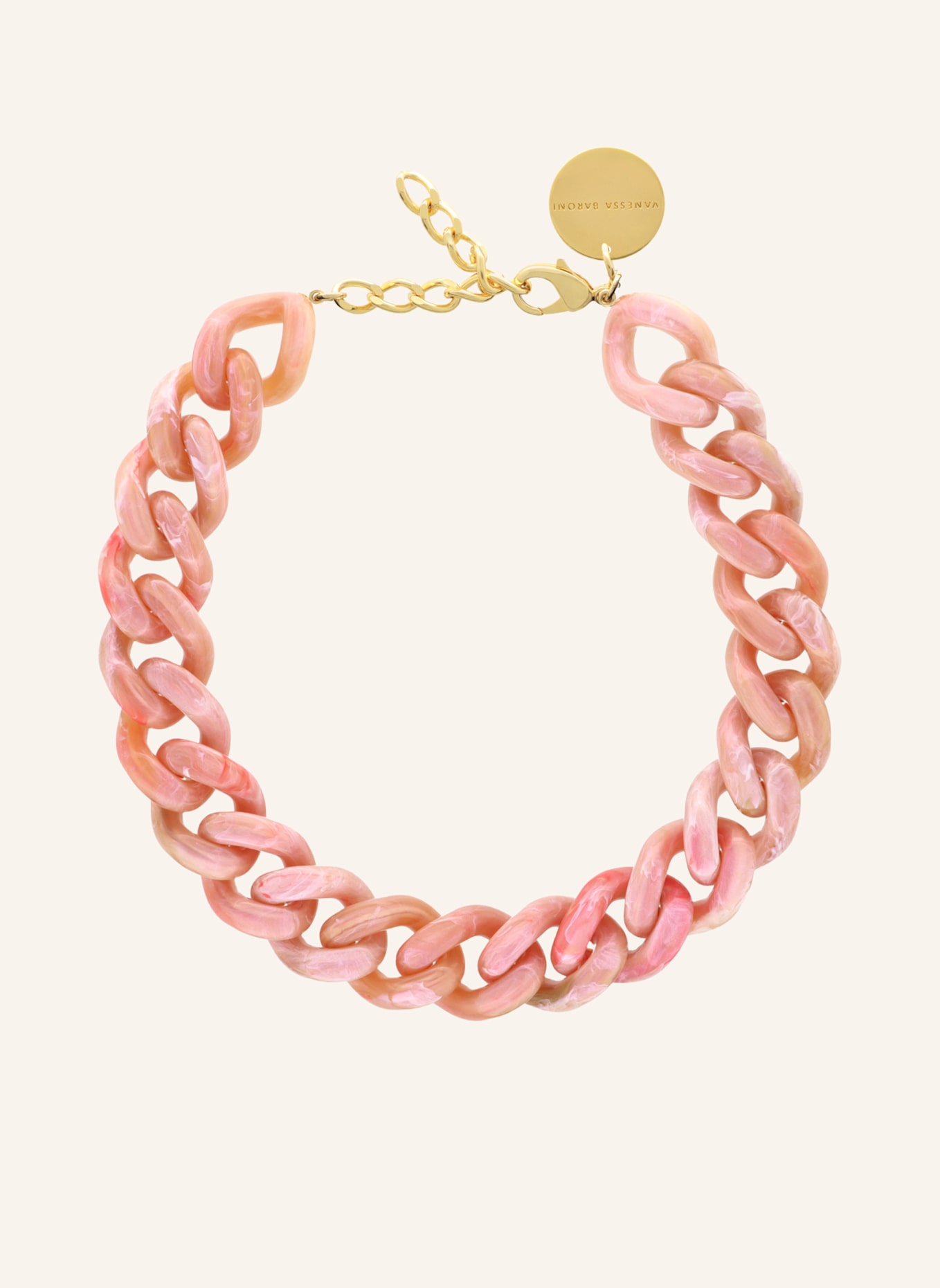 VANESSA BARONI Kette BIG FLAT CHAIN NECKLACE PEACH MARBLE by GLAMBOU, Farbe: ROSA (Bild 1)