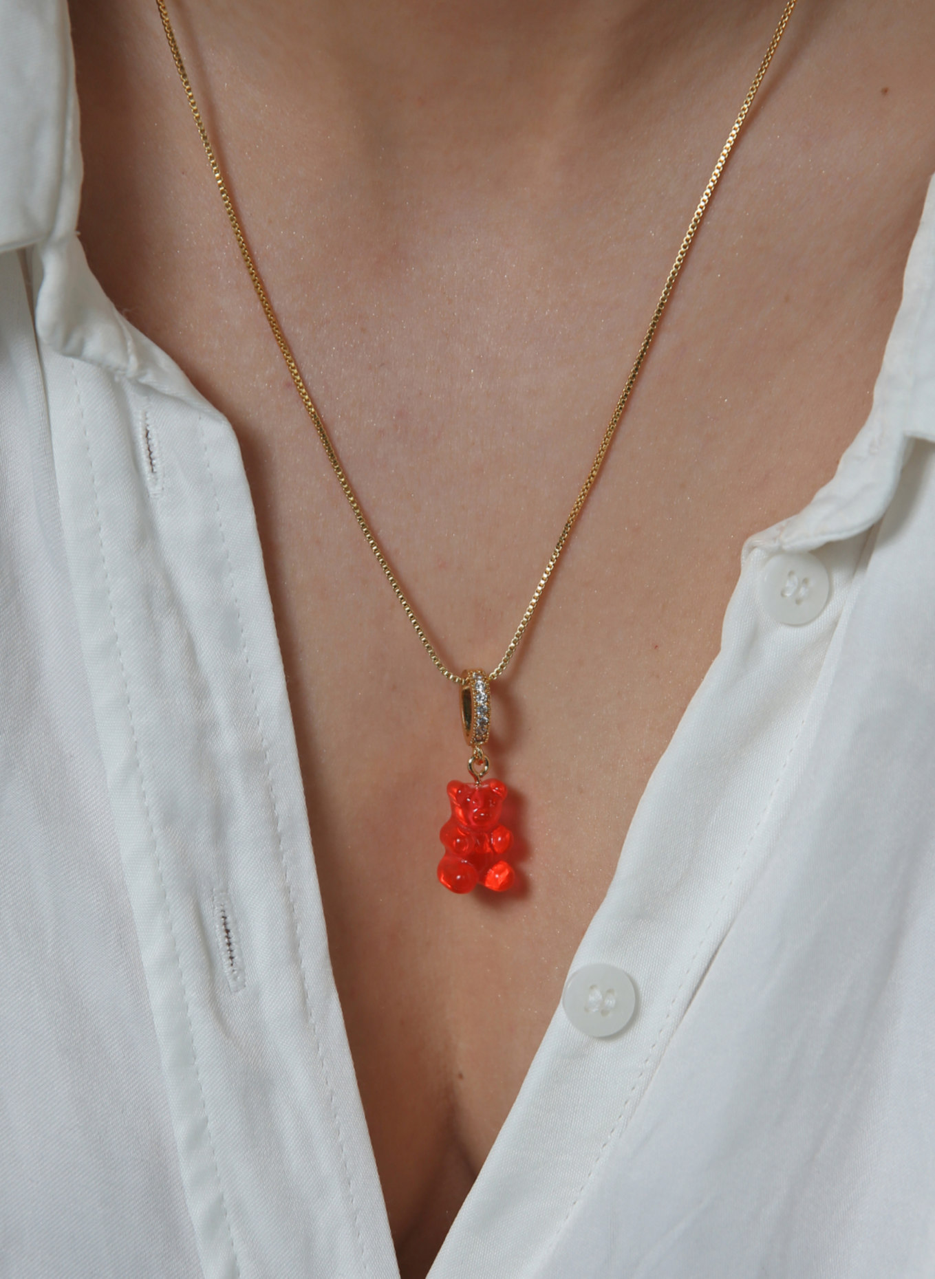 CRYSTAL HAZE Pendant JELLY RED NOSTALGIA BEAR by GLAMBOU: GOLD