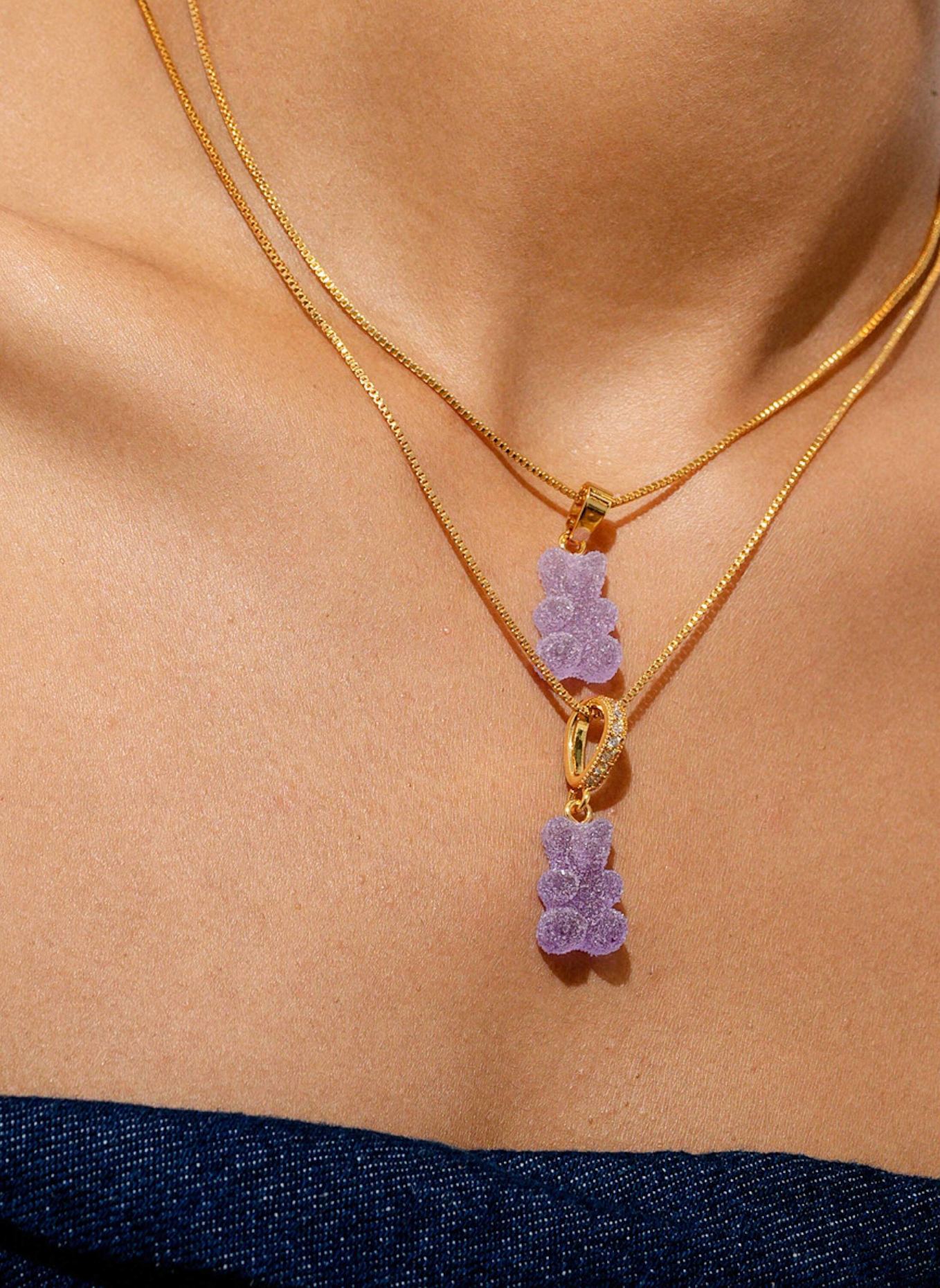 CRYSTAL HAZE Anhänger FIZZY NOSTALGIA BEAR GRAPE PAVE by GLAMBOU: GOLD