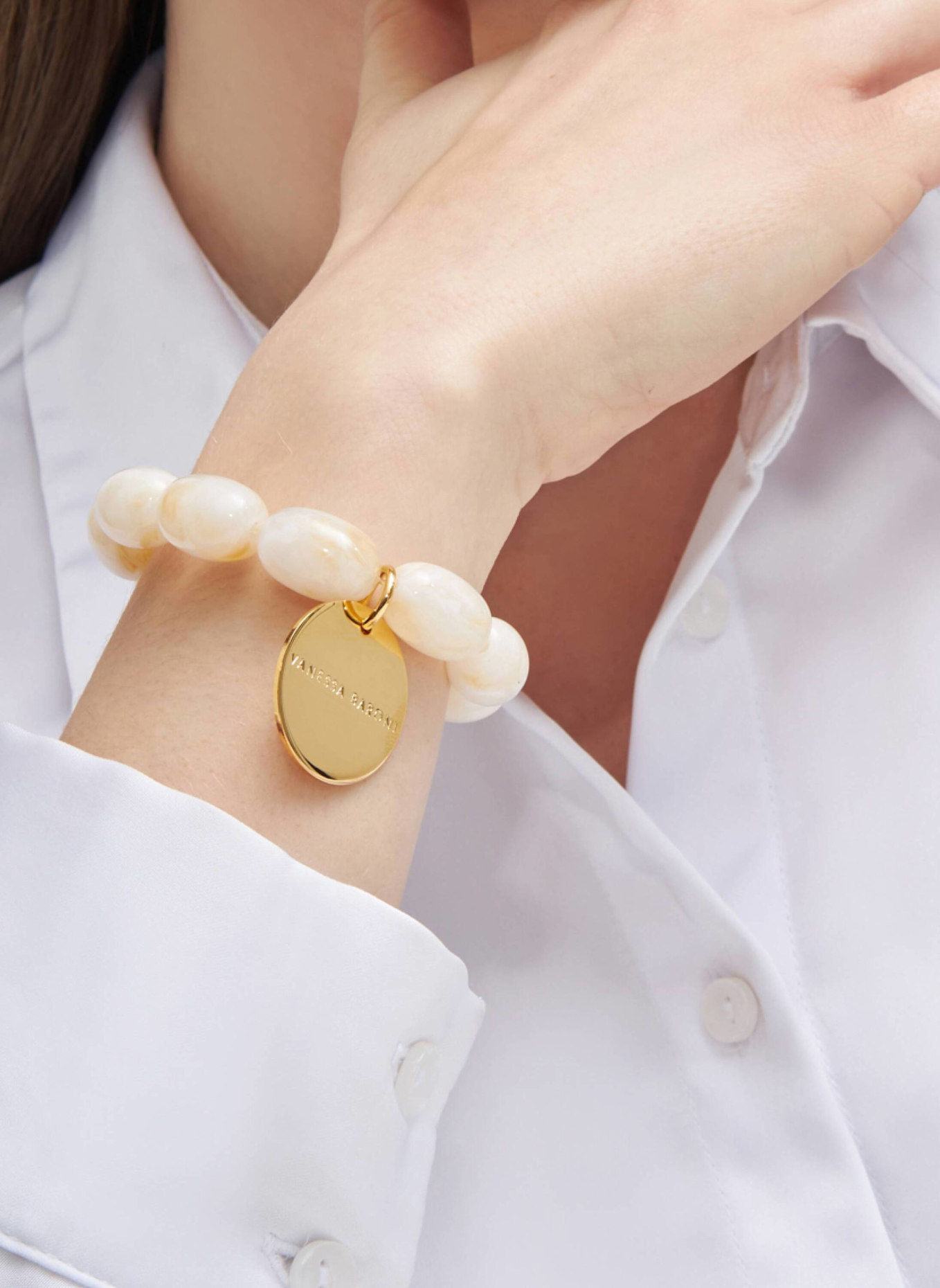 VANESSA BARONI Armband OLIVE FLEX BRACELET PEARL MARBLE by GLAMBOU: GOLD