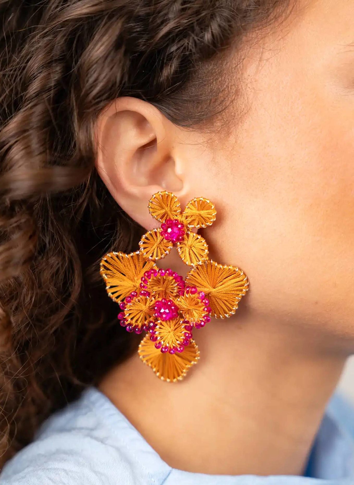 LOTT.gioielli Ohrhänger DEBBY DOUBLE FLOWER L ORANGE/FUCHSIA by GLAMBOU: ORANGE