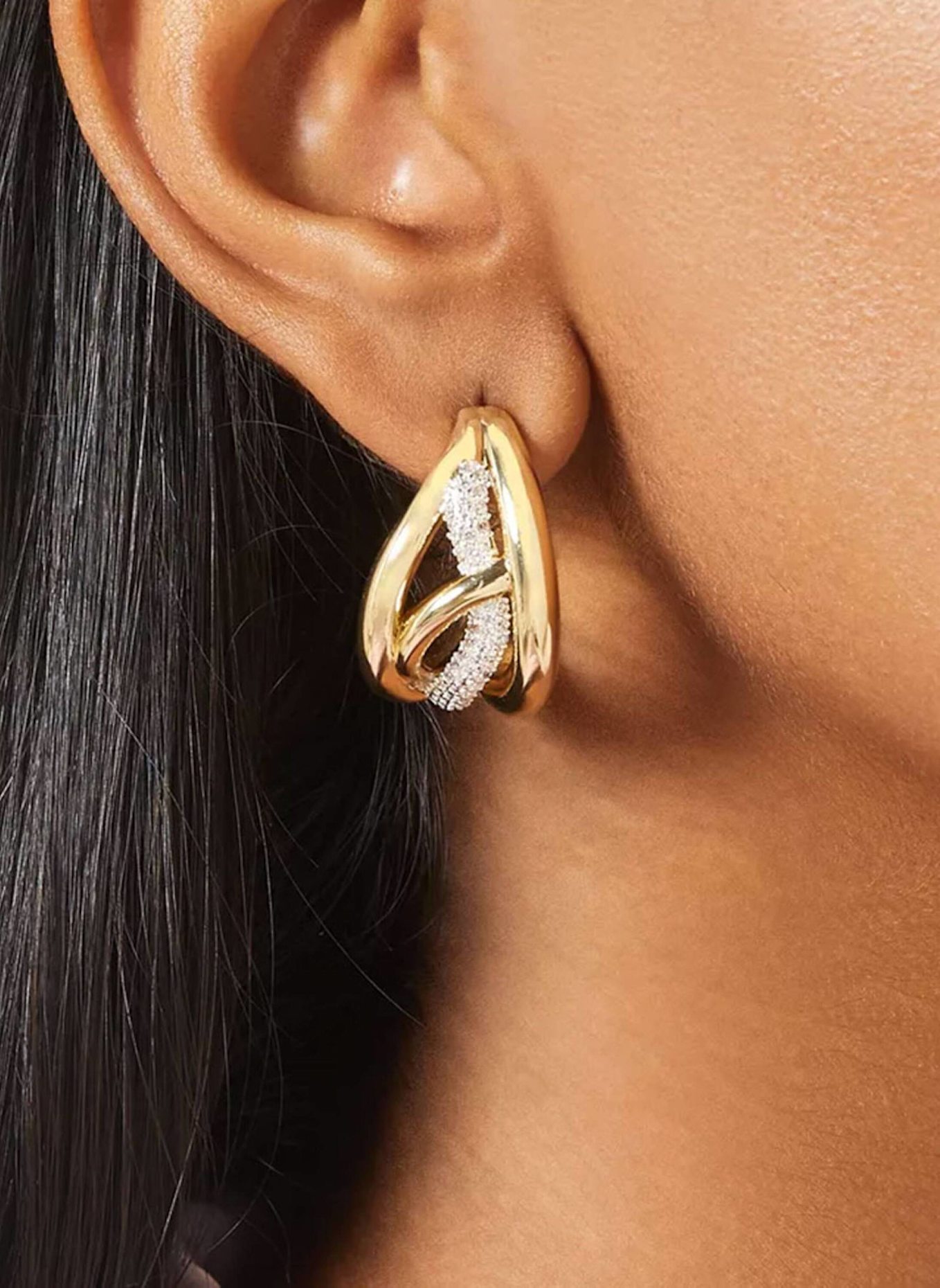 YOJ Ohrstecker BAREL PAVE MIDI HOOP EARRINGS by GLAMBOU: GOLD