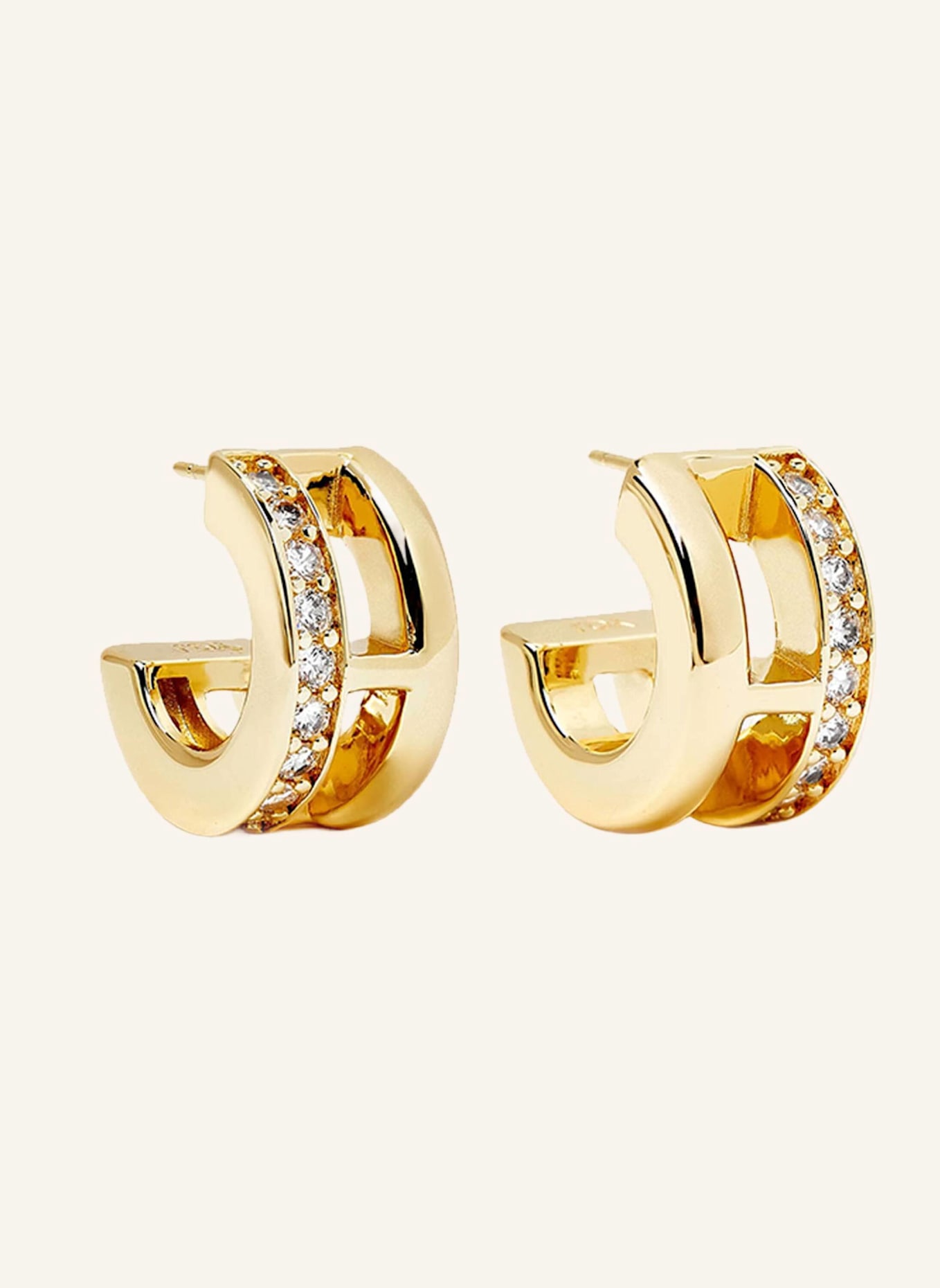 YOJ Creolen MIDI PAVE BAR EARRINGS by GLAMBOU: GOLD