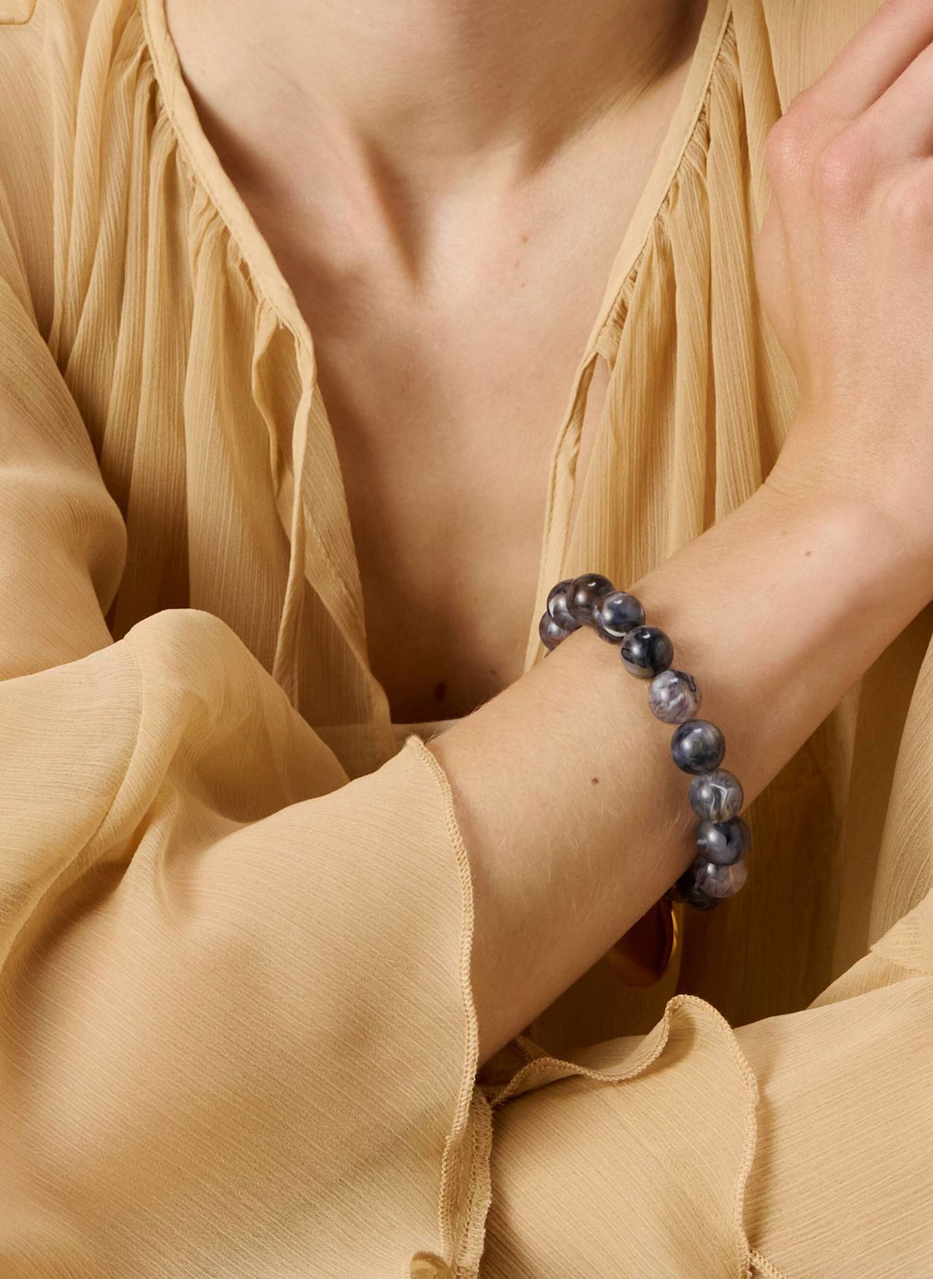 VANESSA BARONI Armbänder MINI BEADS FLEX BRACELET BLUE JEANS MARBLE by GLAMBOU: GOLD