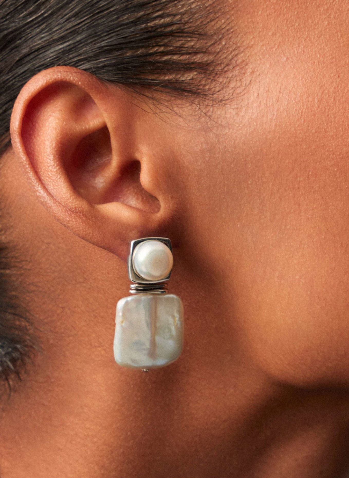 MISSOMA Ohrhänger SQUARE PEARL by GLAMBOU: SILBER