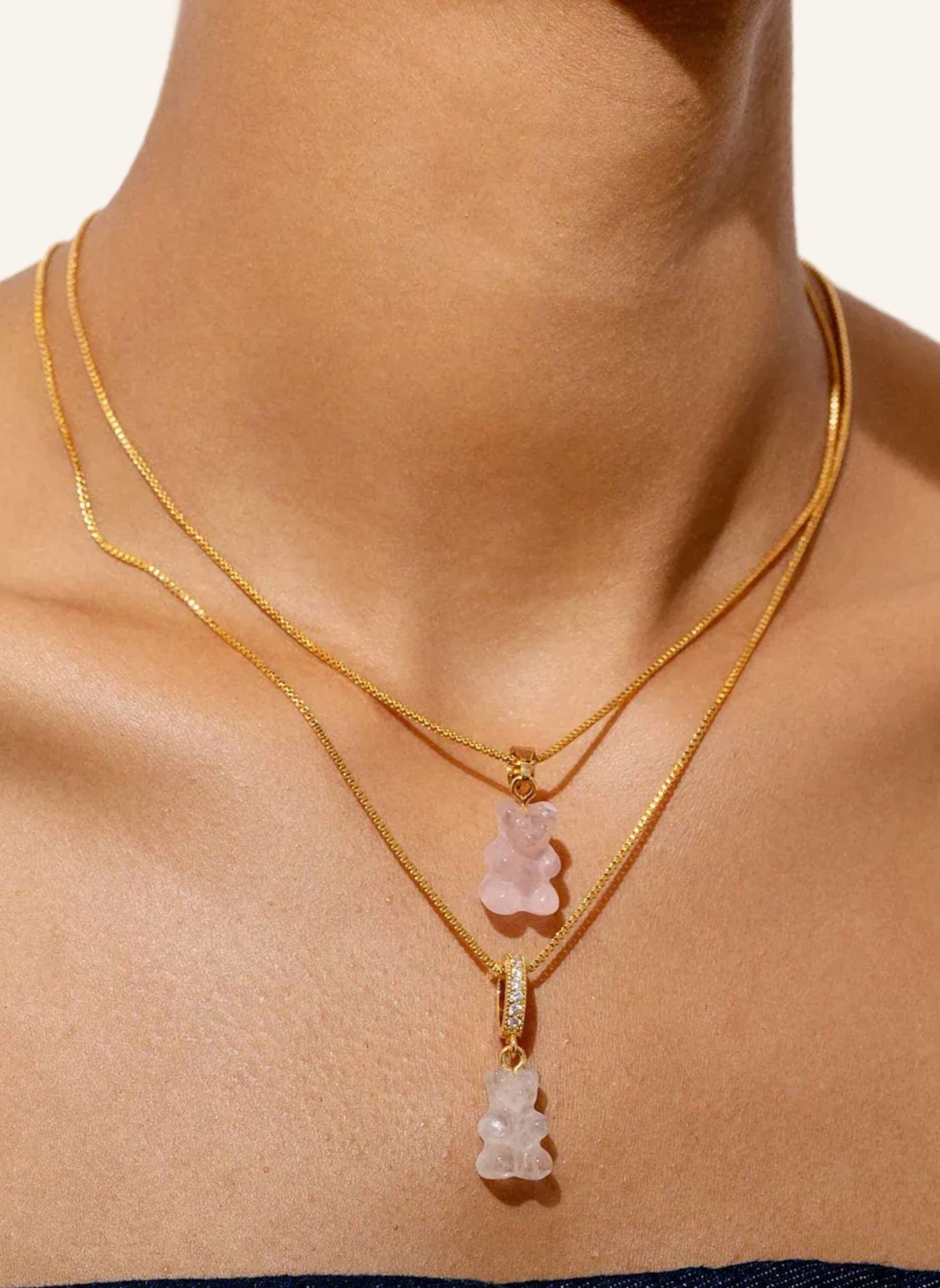 CRYSTAL HAZE Anhänger CRYTSTAL NOSTALGIA BEAR  ROSE QUARTZ by GLAMBOU: GOLD