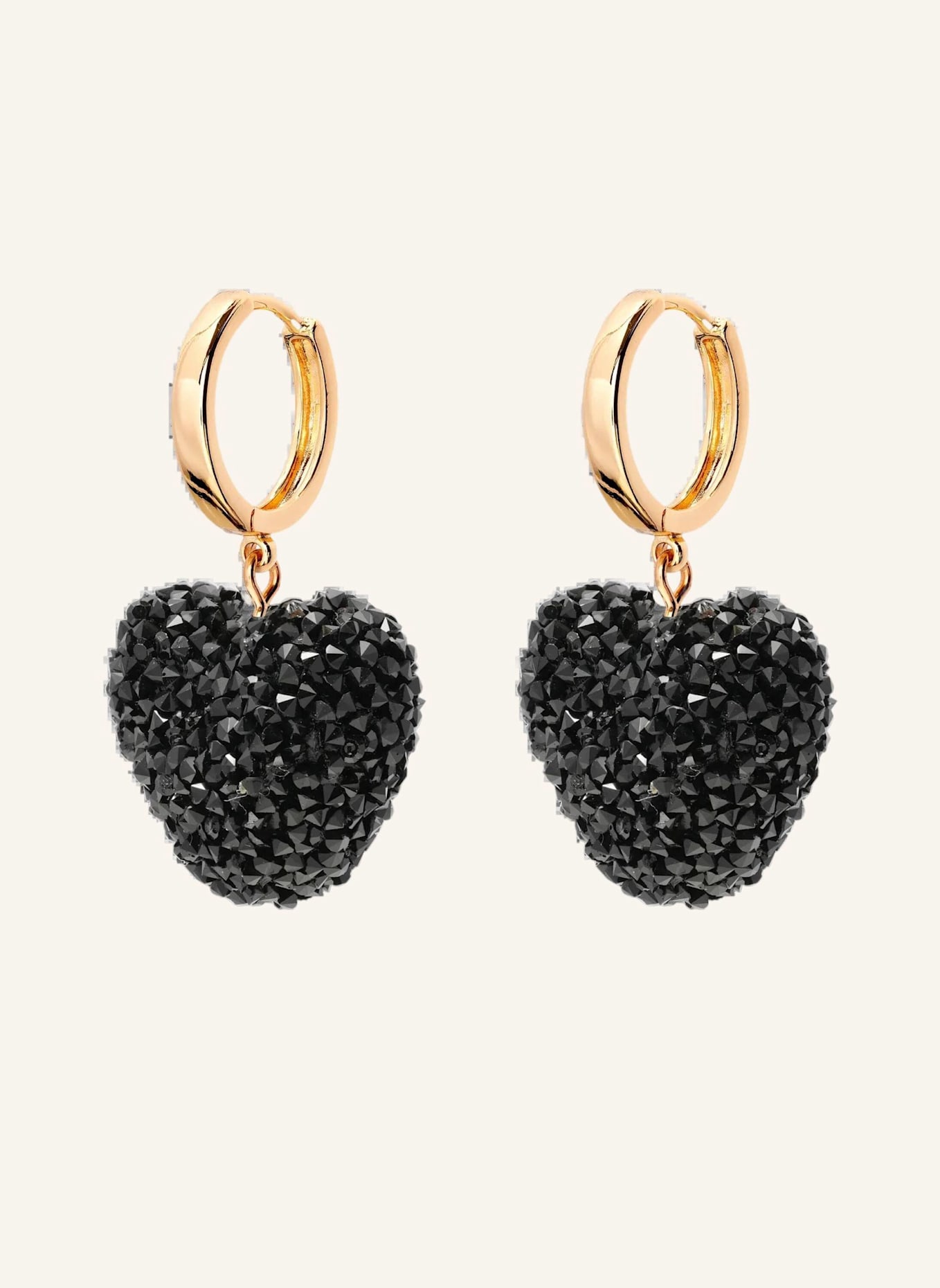 CRYSTAL HAZE Creolen JELLY HEART PENDANT HOOPS MIDNIGHT by GLAMBOU: GOLD