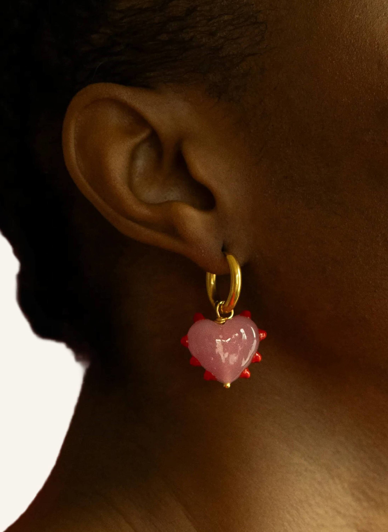 sandralexandra Creolen MILAGROS HEART SINGLE PINK by GLAMBOU: GOLD