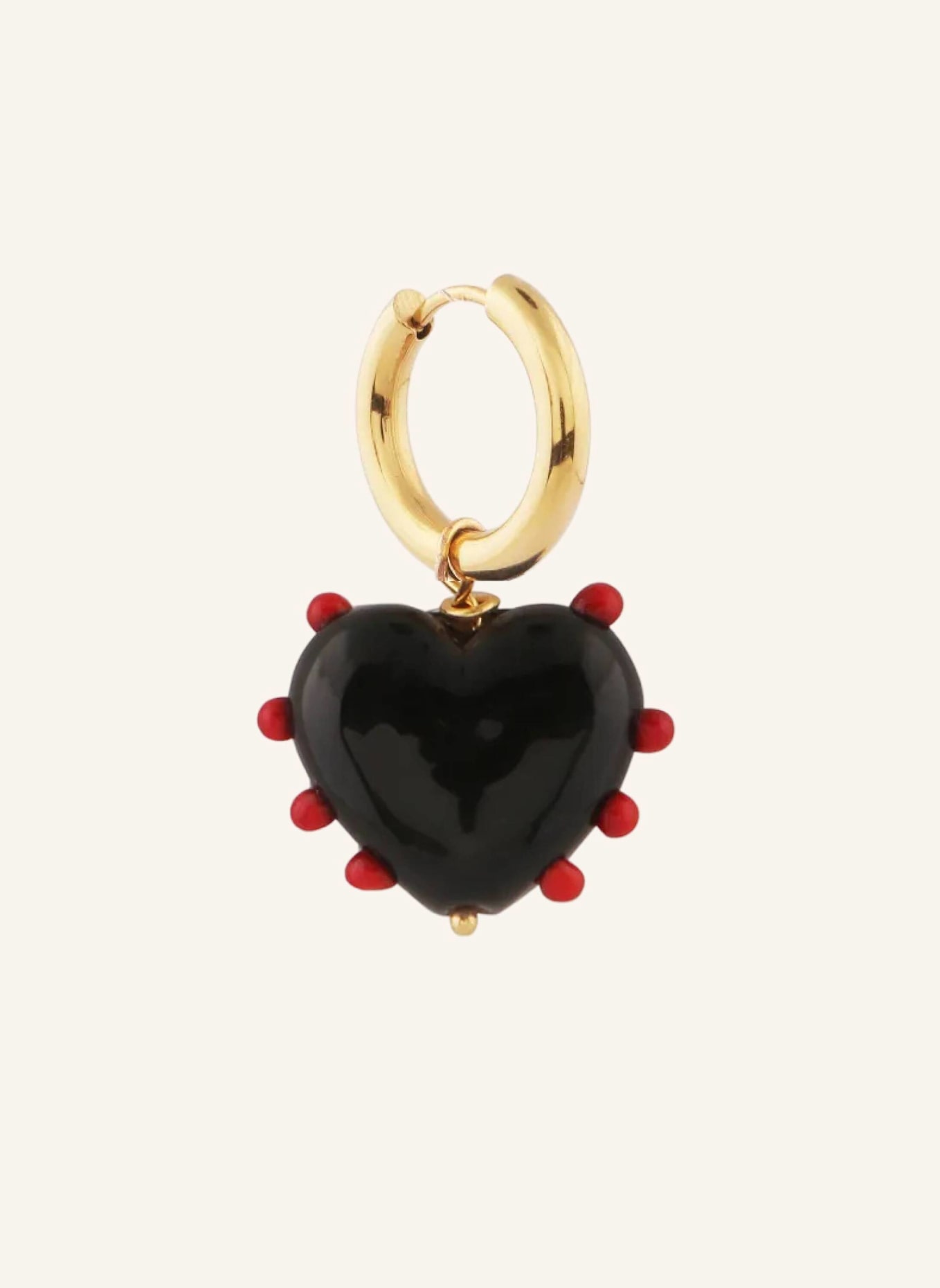 sandralexandra Creolen MILAGROS HEART SINGLE BLACK & RED by GLAMBOU: GOLD