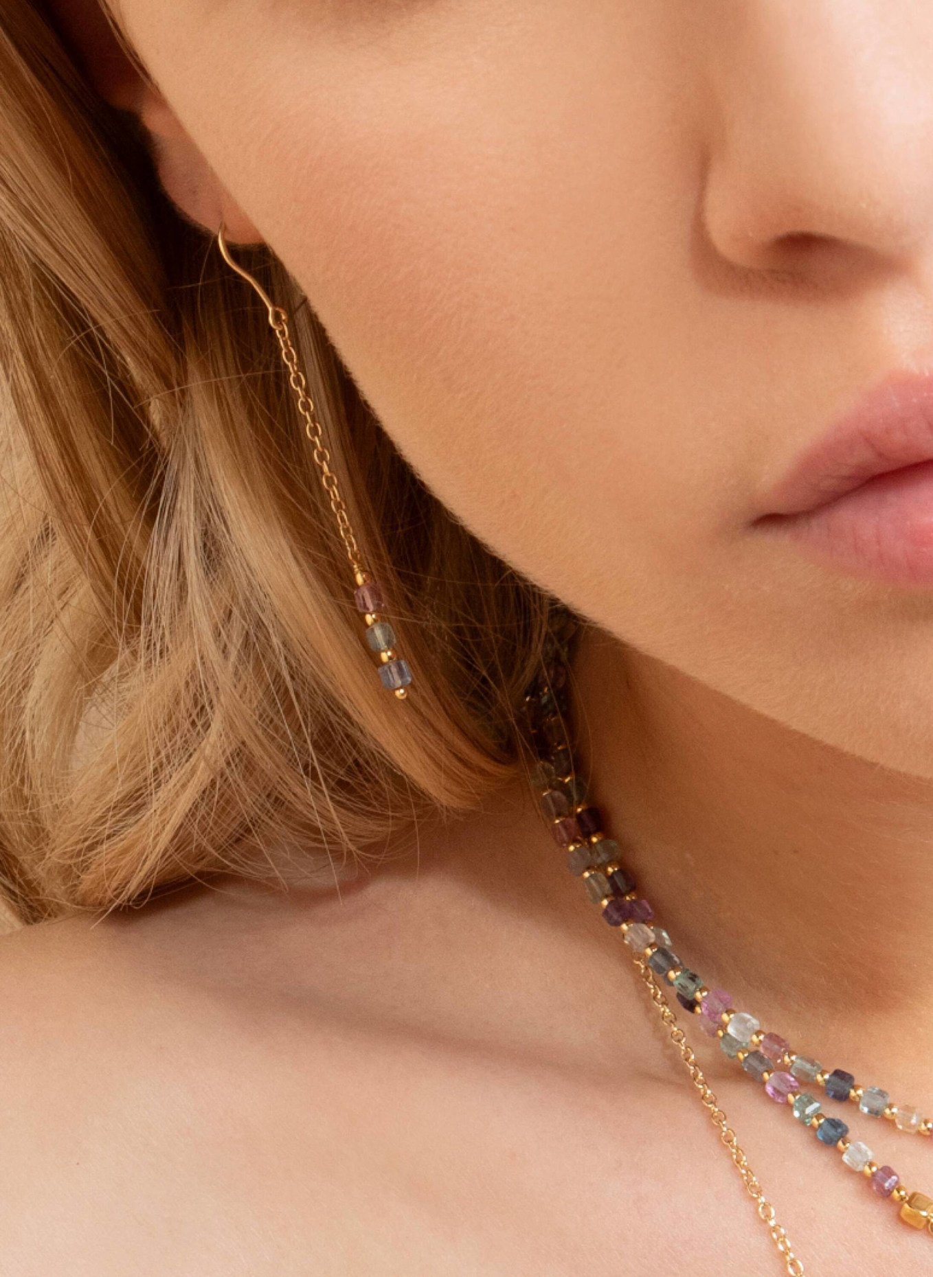 ALISIA Ohrhänger FLUORITE LONG by GLAMBOU: GOLD