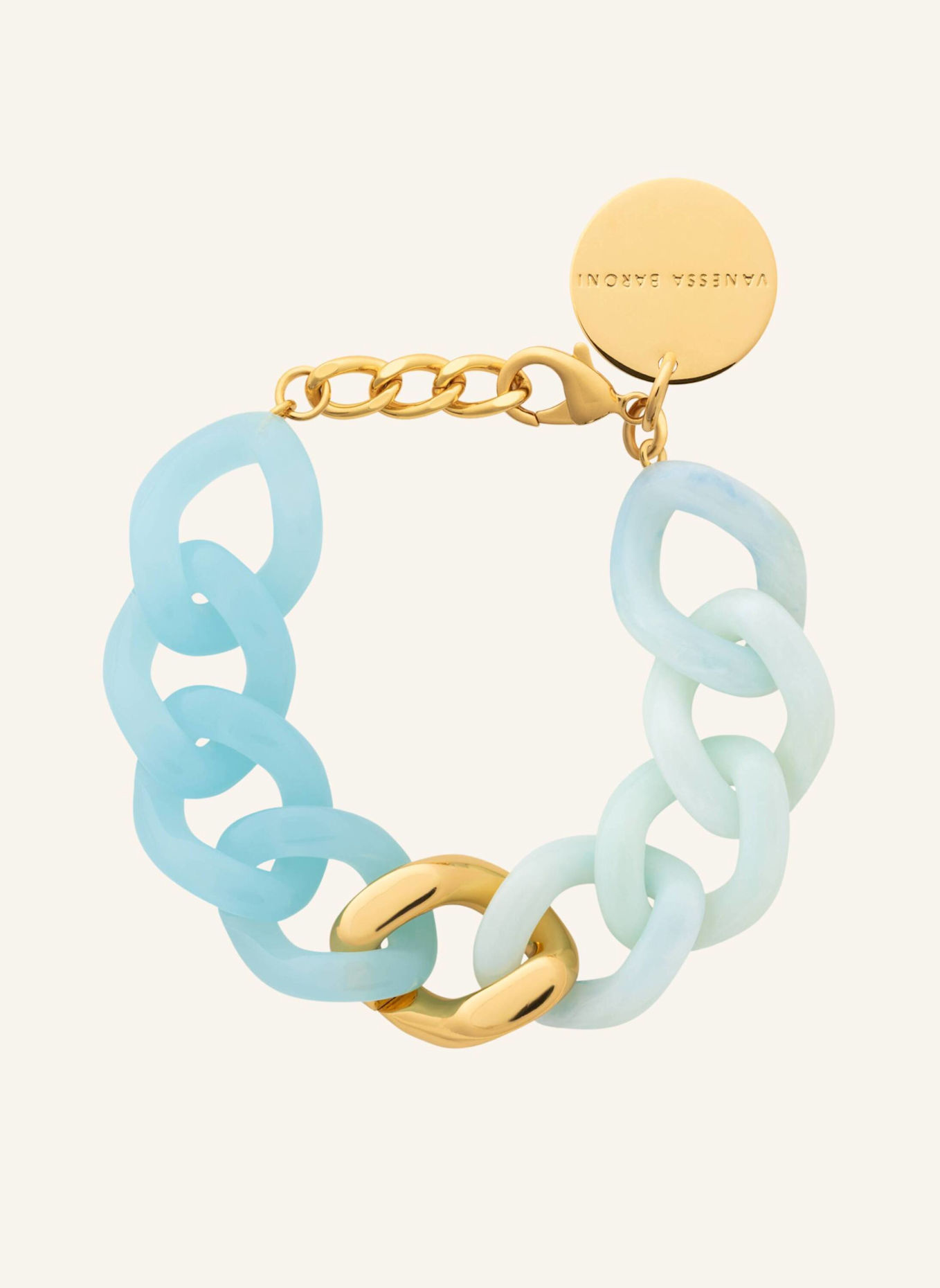 VANESSA BARONI Armbänder FLAT CHAIN BRACELET TWO COLOR WITH GOLD CLOUD MARBLE OPALINE BLUE by GLAMBOU: GOLD