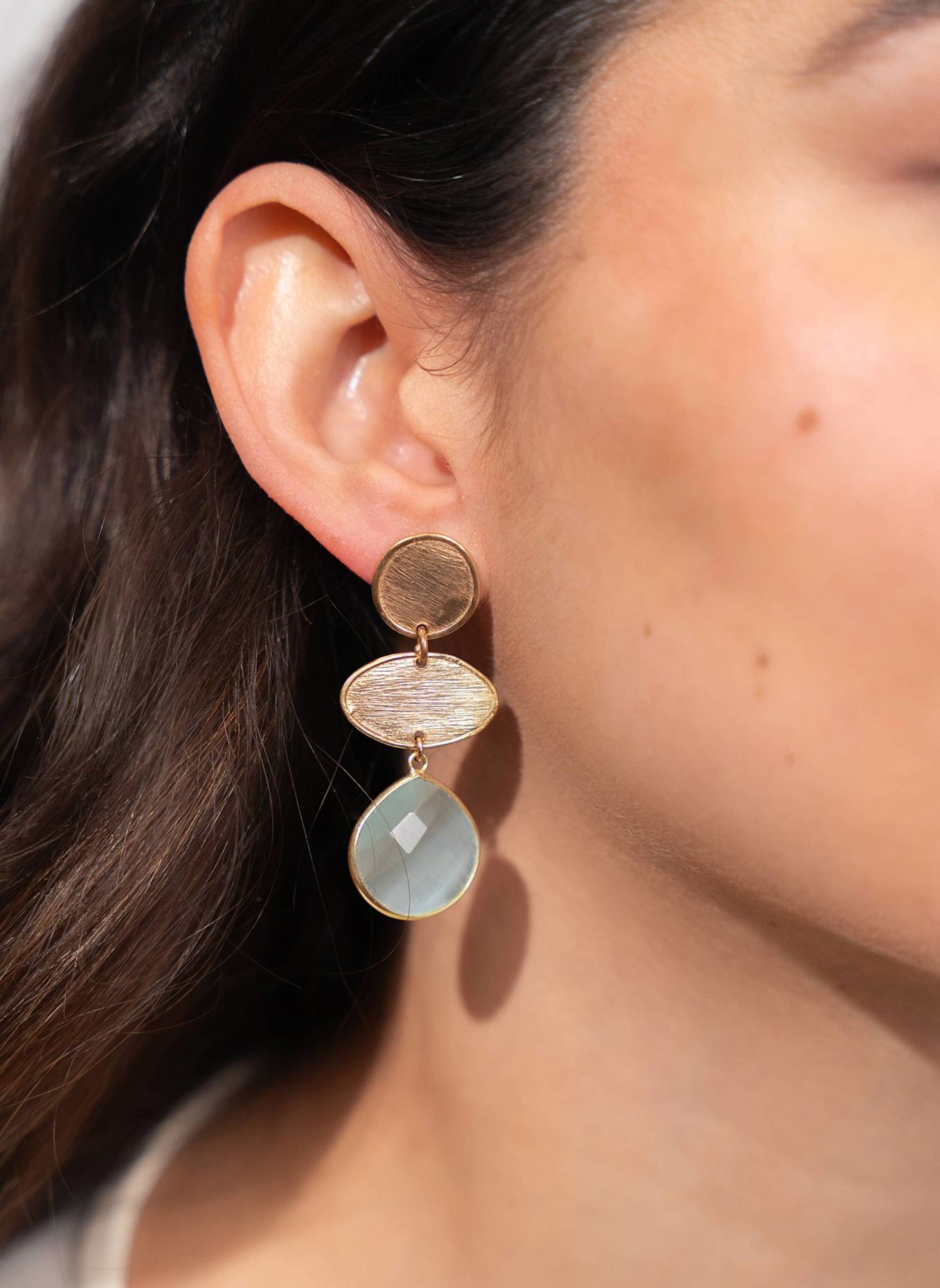 LOTT.gioielli Ohrhänger CAMILA CE QU TRIPLE ELEMENT WITH DROP M LIGHT AQUA by GLAMBOU: GOLD