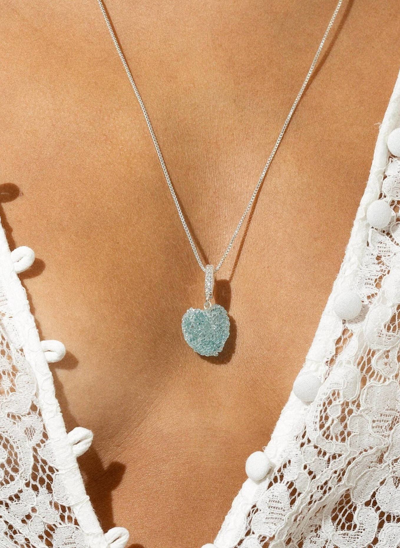 CRYSTAL HAZE Anhänger JELLY HEART PAVE CONNECTOR BABY BLUE by GLAMBOU: SILBER