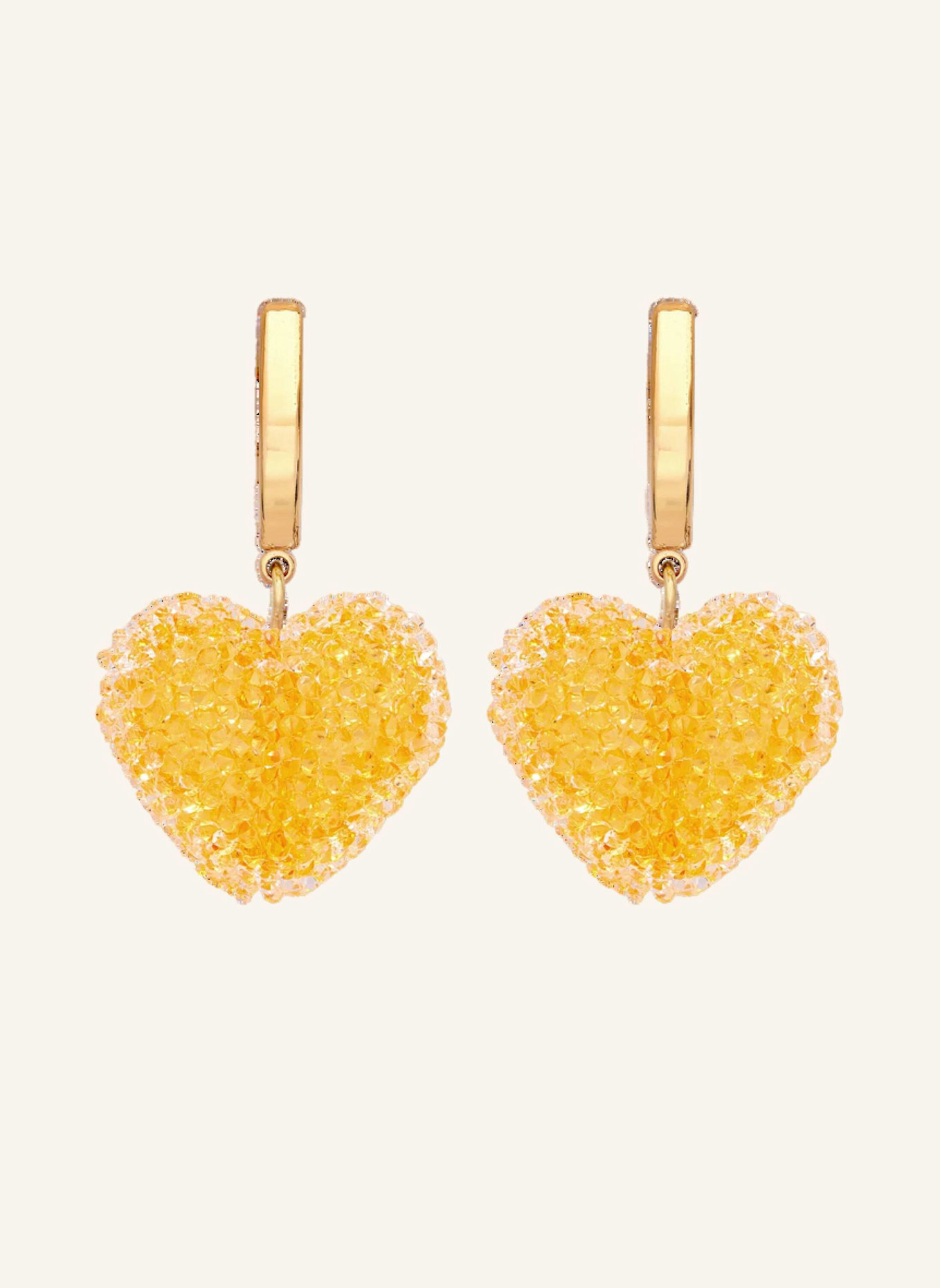 CRYSTAL HAZE Ohrringe MINI JELLY HEARTS HOOPS SUNSHINE ORANGE by GLAMBOU: GOLD