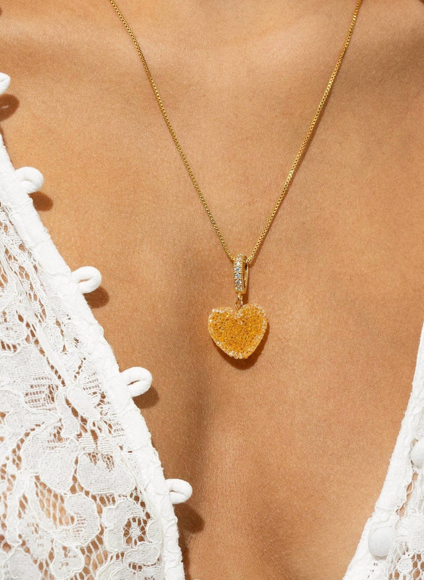 CRYSTAL HAZE Anhänger JELLY HEART PAVE CONNECTOR SUNSHINE ORANGE by GLAMBOU: GOLD