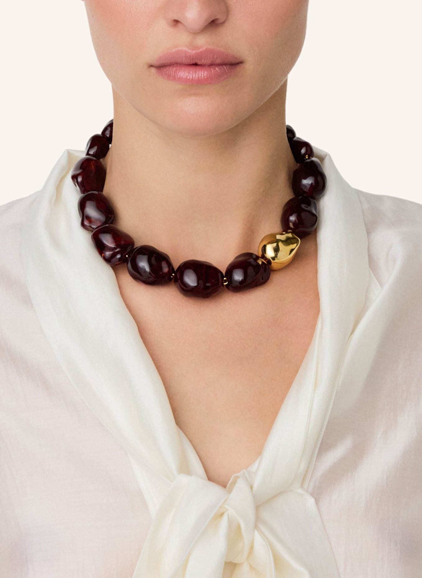 VANESSA BARONI Halsketten BIG ORGANIC PEARL GOLD BORDEAUX MARBLE by GLAMBOU: GOLD