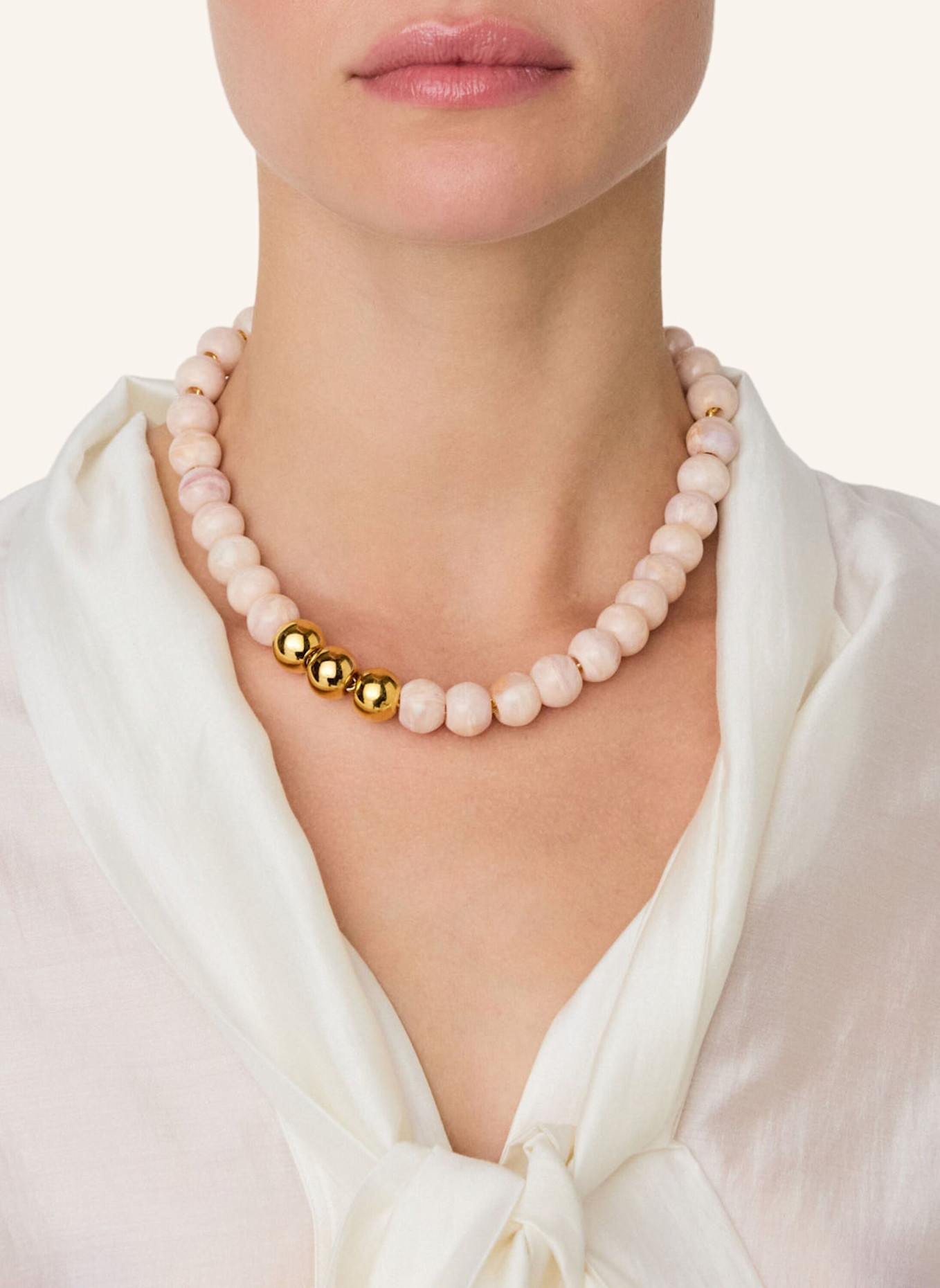 VANESSA BARONI Halsketten MINI BEADS GOLD IVORY ROSE MARBLE by GLAMBOU: GOLD