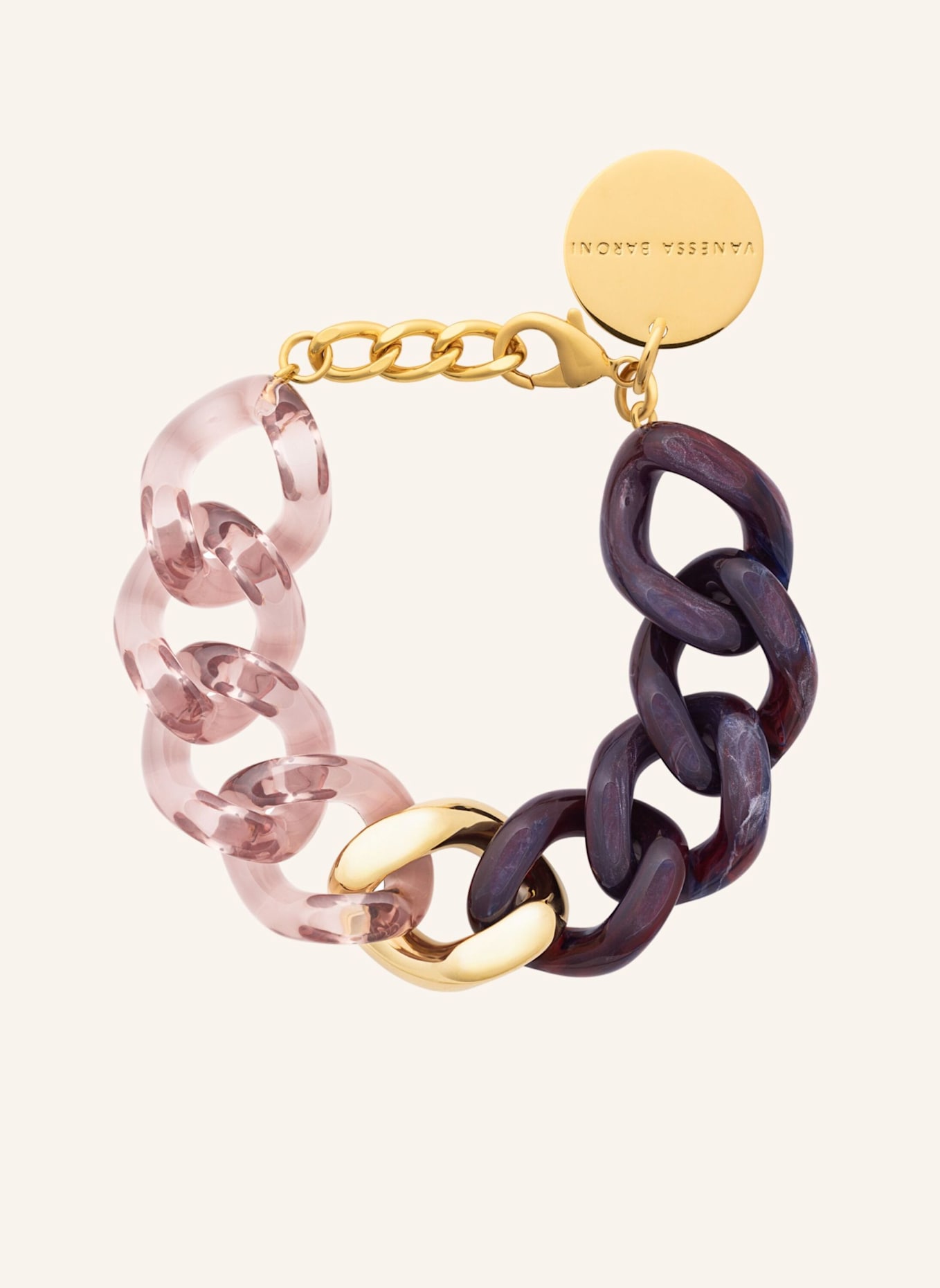VANESSA BARONI Armbänder FLAT CHAIN 2 COLOR GOLD AUBERGINE MARBLE AND CLEAR TAUPE by GLAMBOU: GOLD