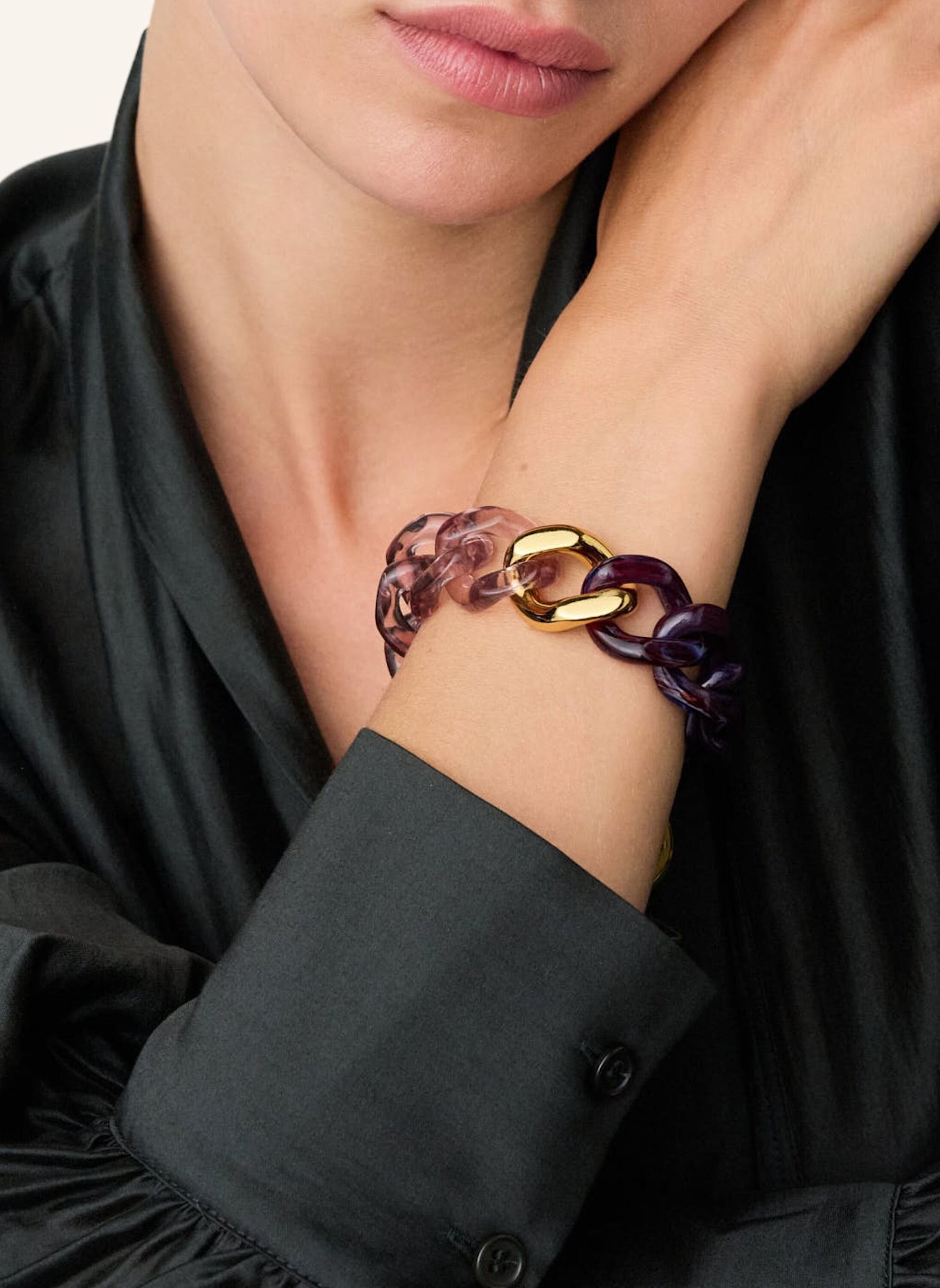VANESSA BARONI Armbänder FLAT CHAIN 2 COLOR GOLD AUBERGINE MARBLE AND CLEAR TAUPE by GLAMBOU: GOLD