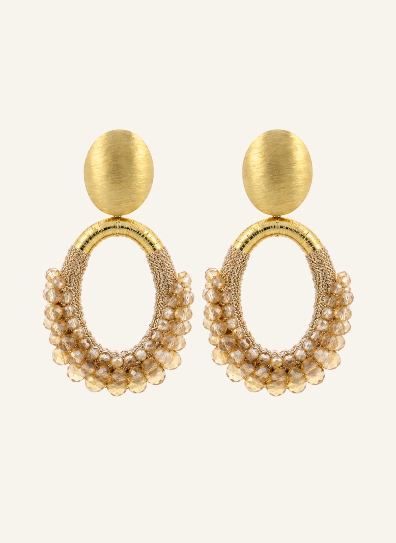 LOTT.gioielli Ohrhänger NYRA CE SI OVAL DELUXE HALF BEADED M CHAMPAGNE by GLAMBOU: GOLD