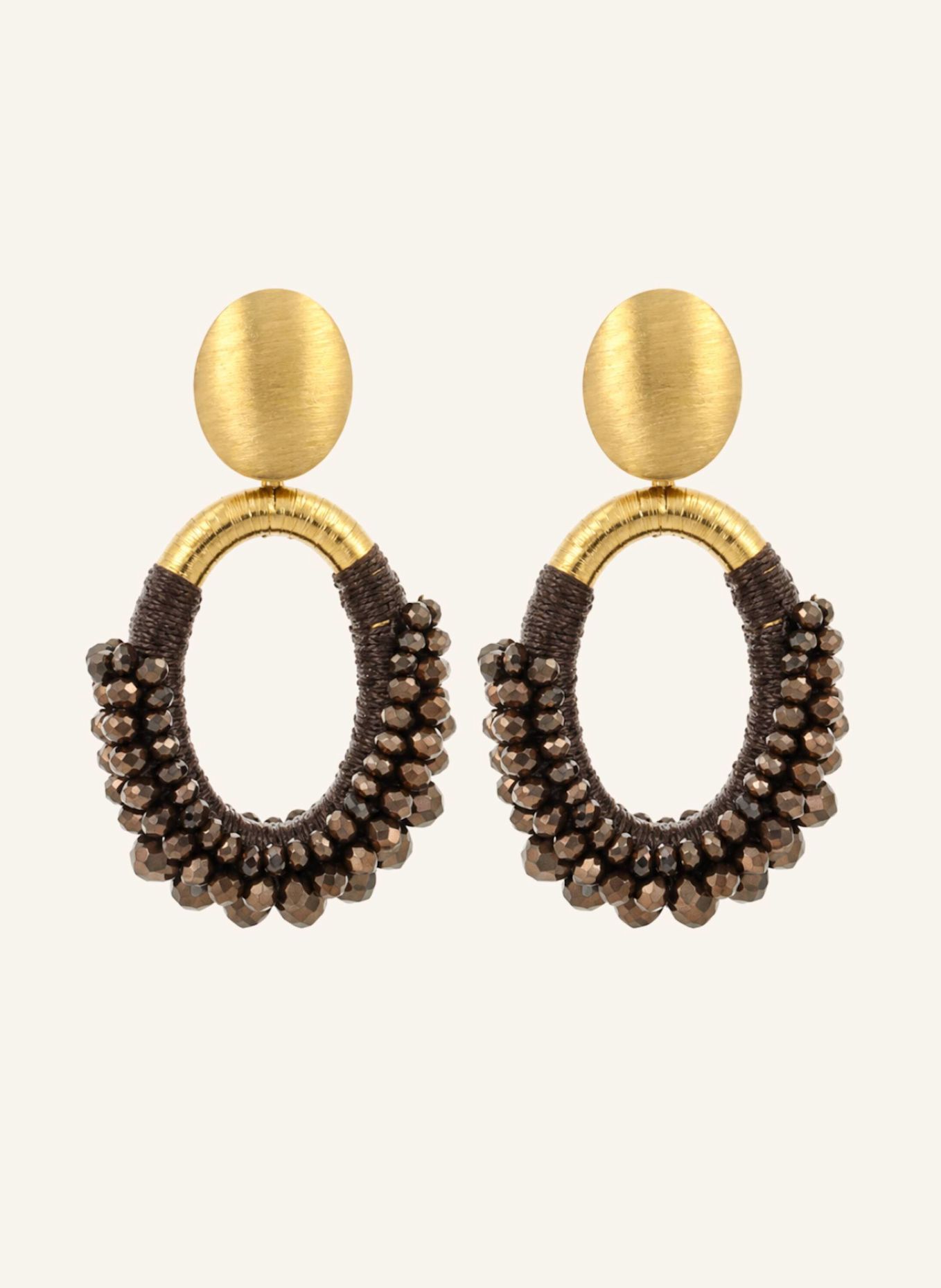 LOTT.gioielli Ohrhänger NYRA CE SI OVAL DELUXE HALF BEADED M BROWN by GLAMBOU: GOLD