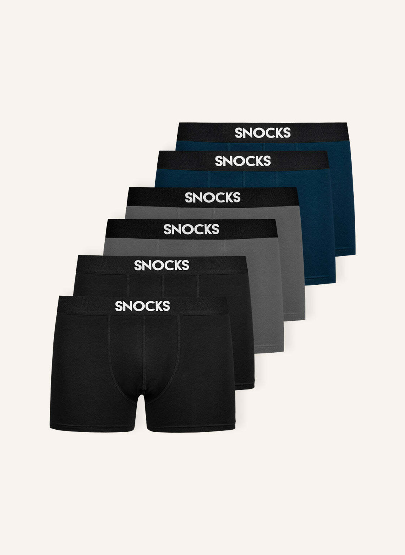 SNOCKS 6er-Pack Boxershorts: SCHWARZ/ GRAU/ BLAU