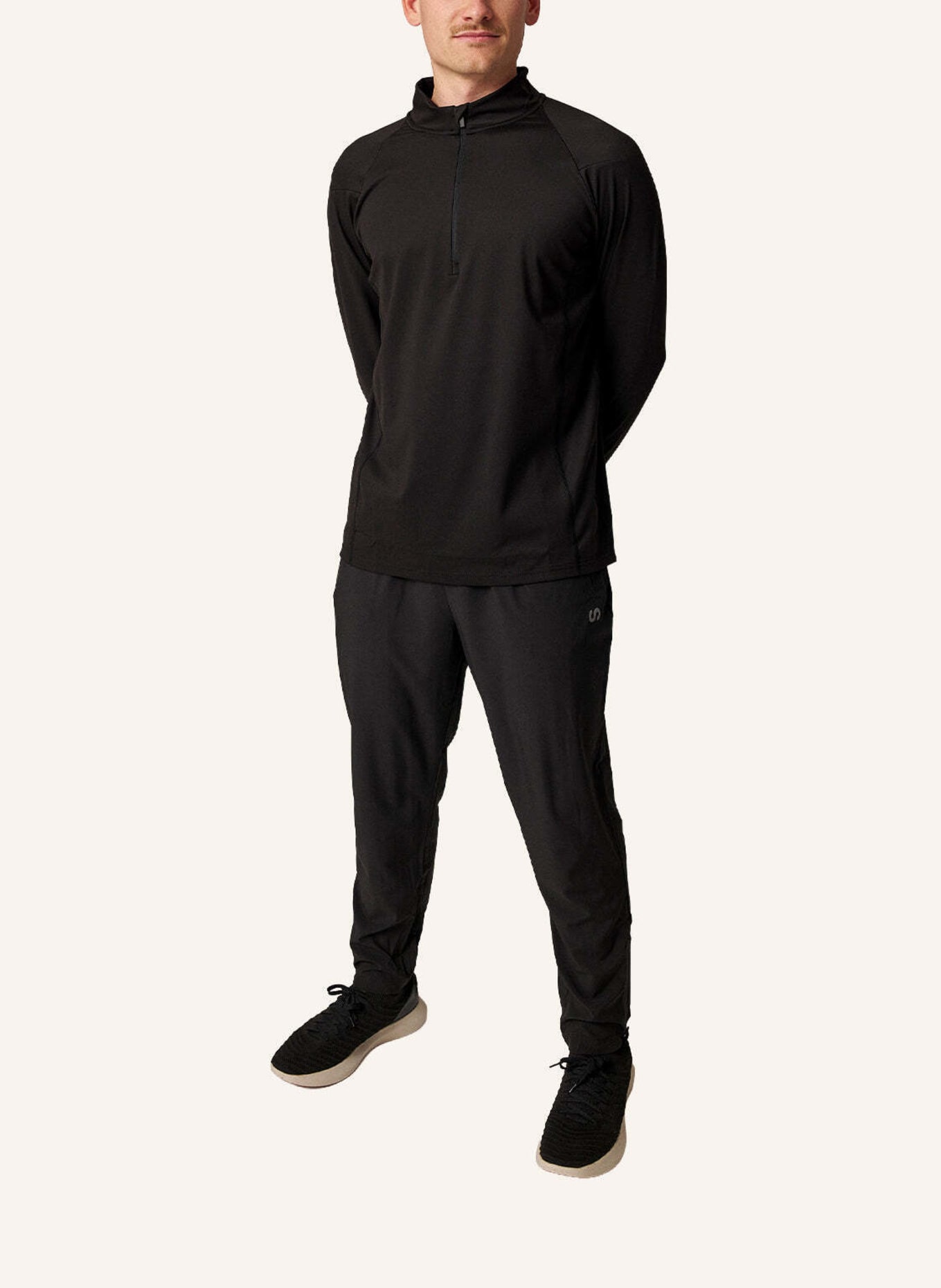 SNOCKS 1/2 Zip Sportshirt langarm Herren: SCHWARZ