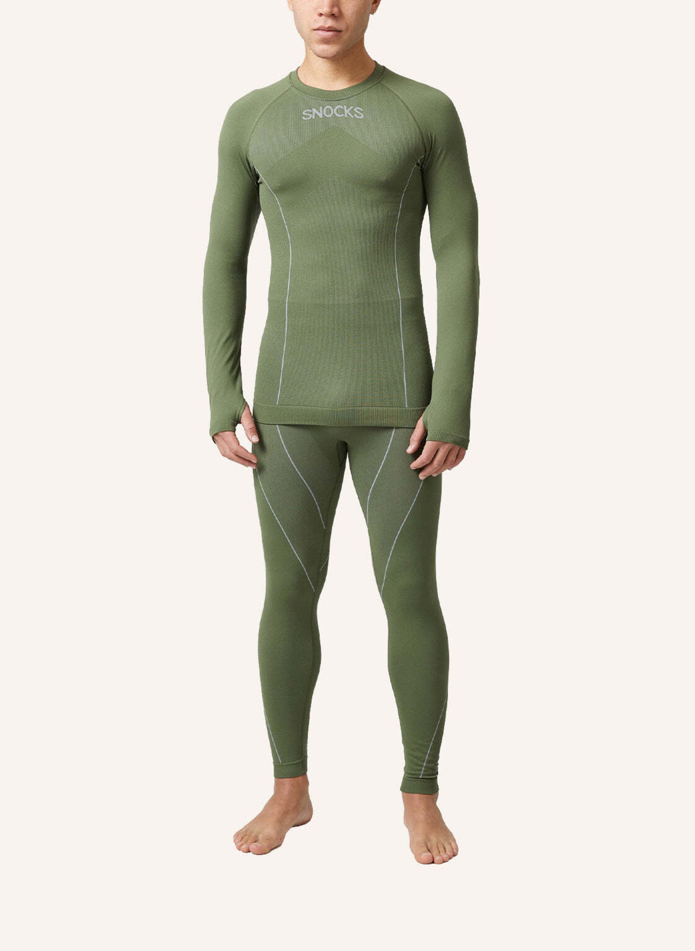 SNOCKS Thermounterwäsche mit Daumenloch: OLIV