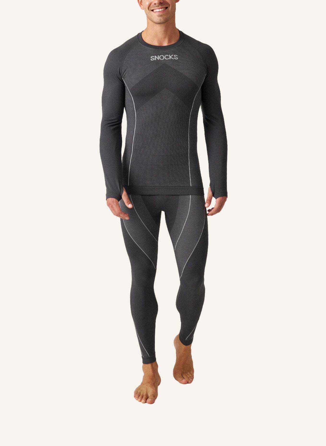 SNOCKS Thermounterwäsche mit Daumenloch: GRAU