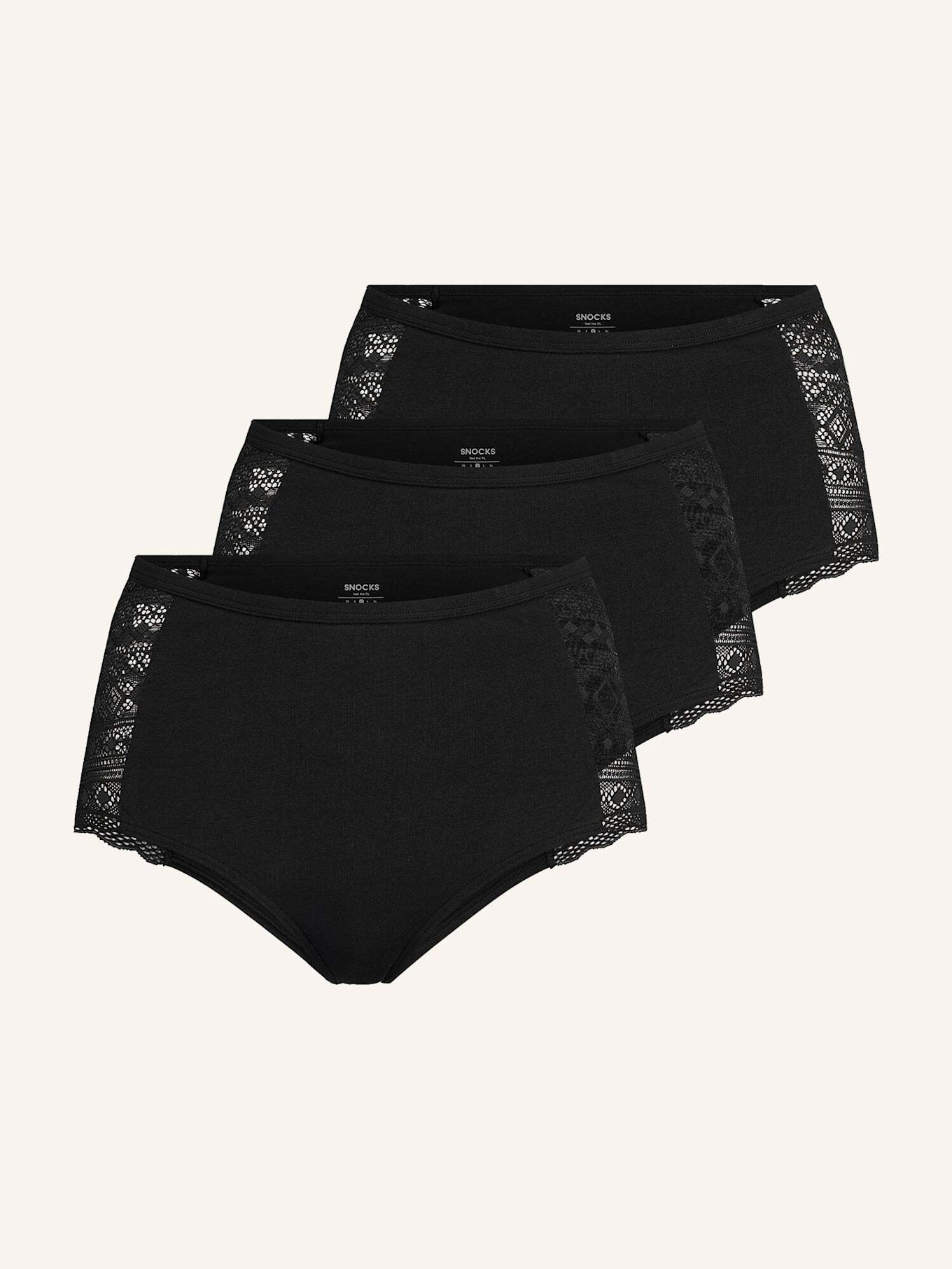 SNOCKS High Waist Hipster Panties mit Spitze: SCHWARZ
