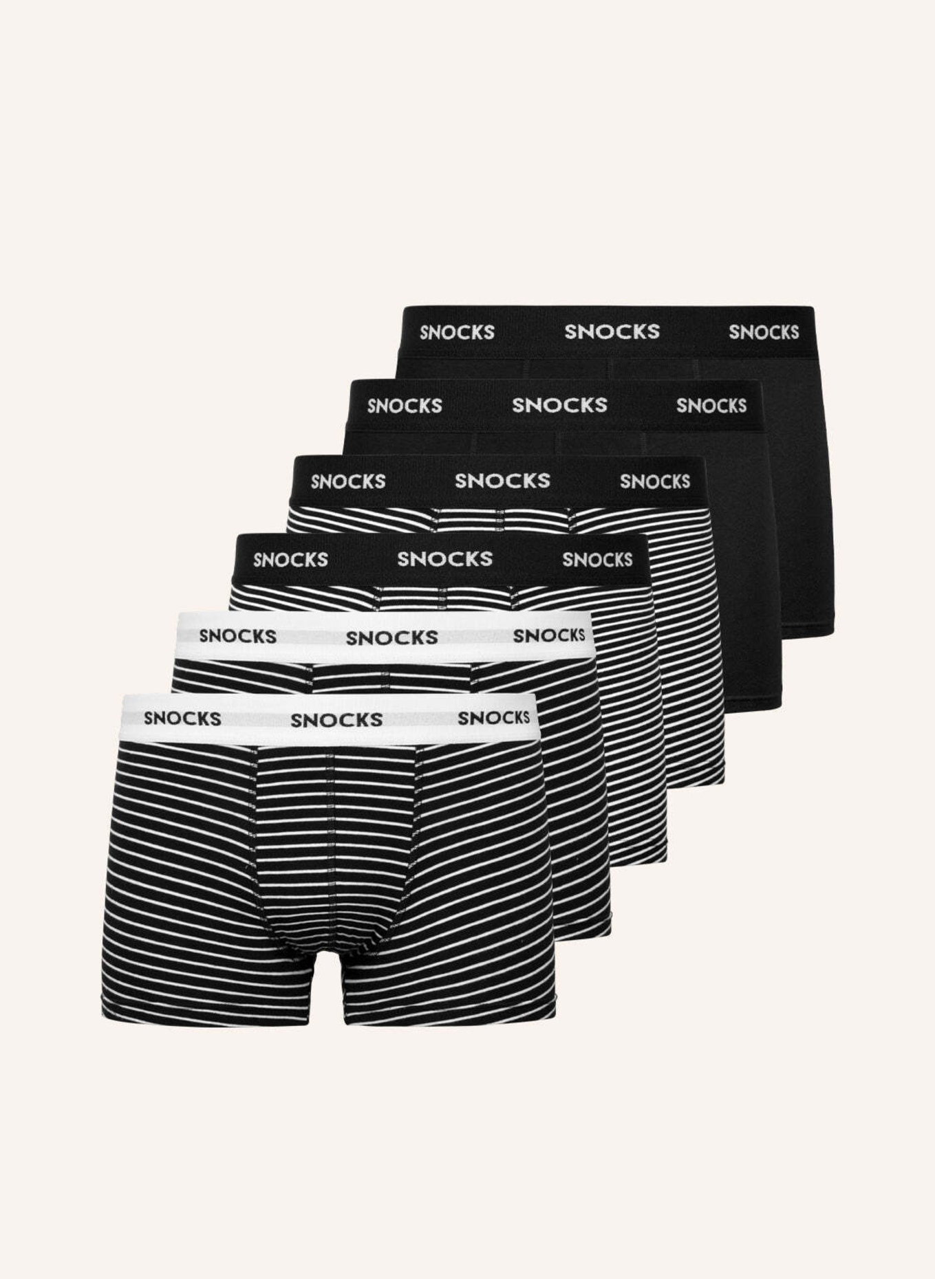 SNOCKS 6er-Pack Boxershorts mit farbigem Bund, Farbe: SCHWARZ/ WEISS (Bild 1)