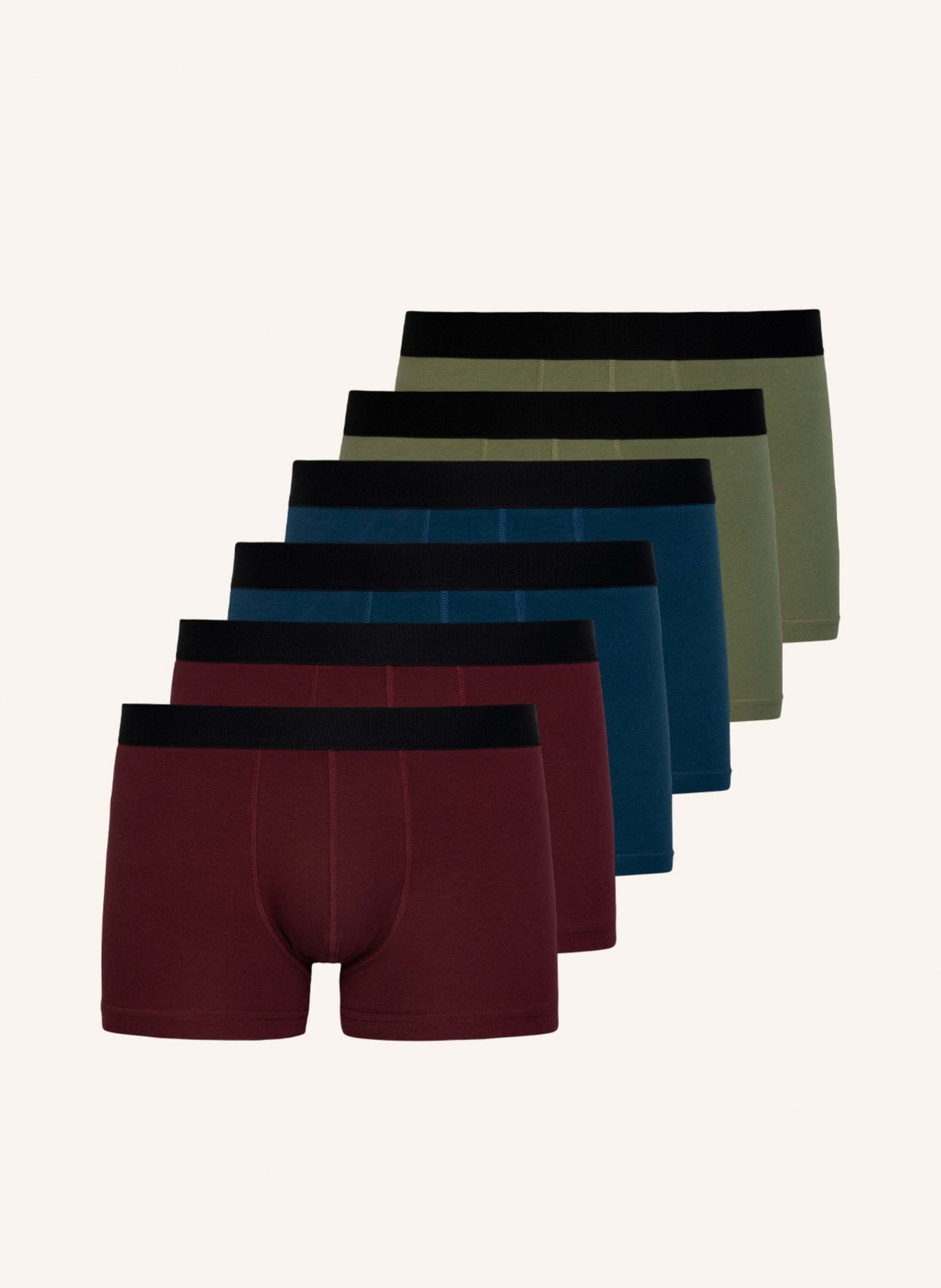 SNOCKS 6er-Pack Boxershorts ohne Logo, Farbe: ROT/ OLIV/ BLAU (Bild 1)