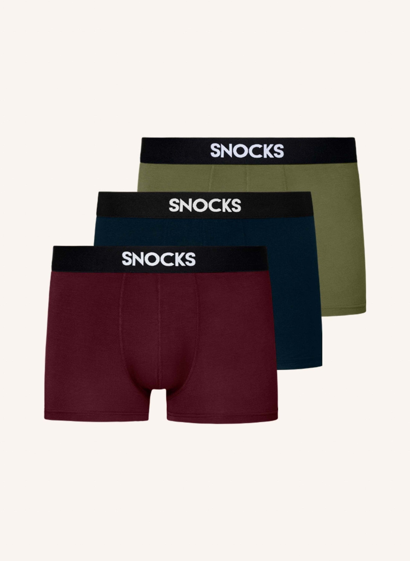 SNOCKS 3er-Pack Modal Boxershorts, Farbe: ROT/ OLIV/ BLAU (Bild 1)