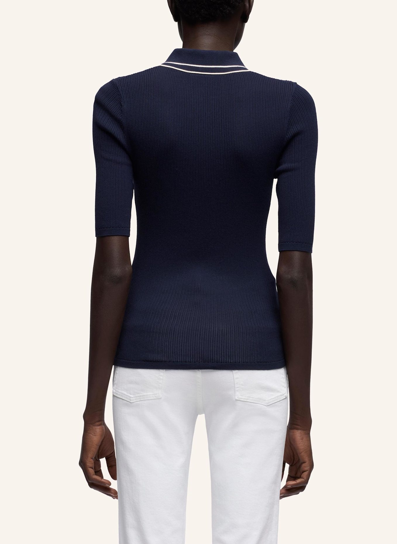 7 for all mankind Knitted PIPED COLLAR S/S POLO: BLAU
