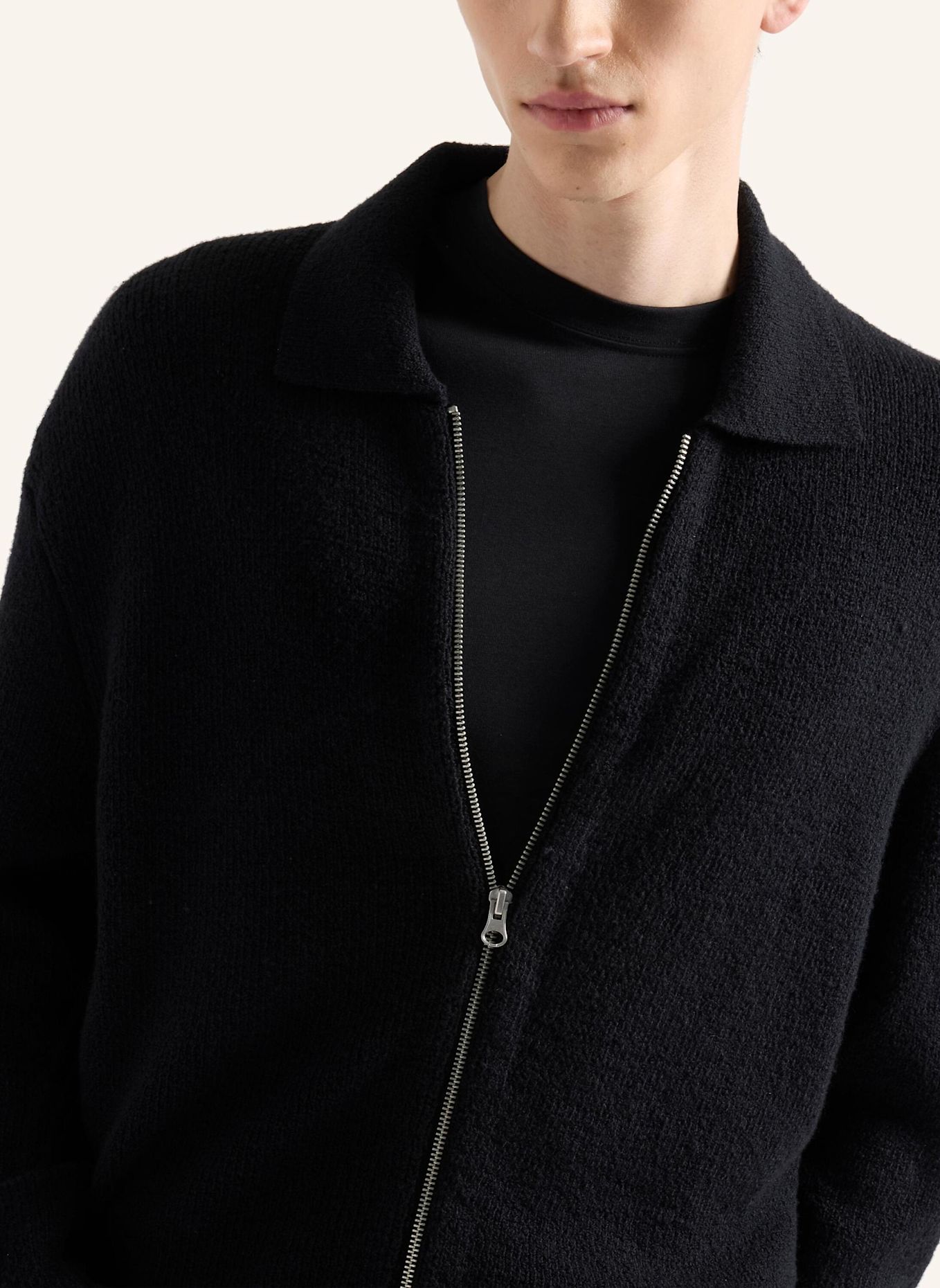 7 for all mankind Knitted POLO ZIP SWEATER: SCHWARZ
