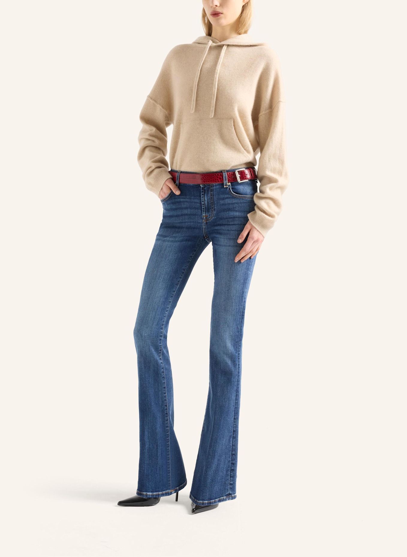 7 for all mankind Gebreide COZY Hoodie: BEIGE / GRIJS
