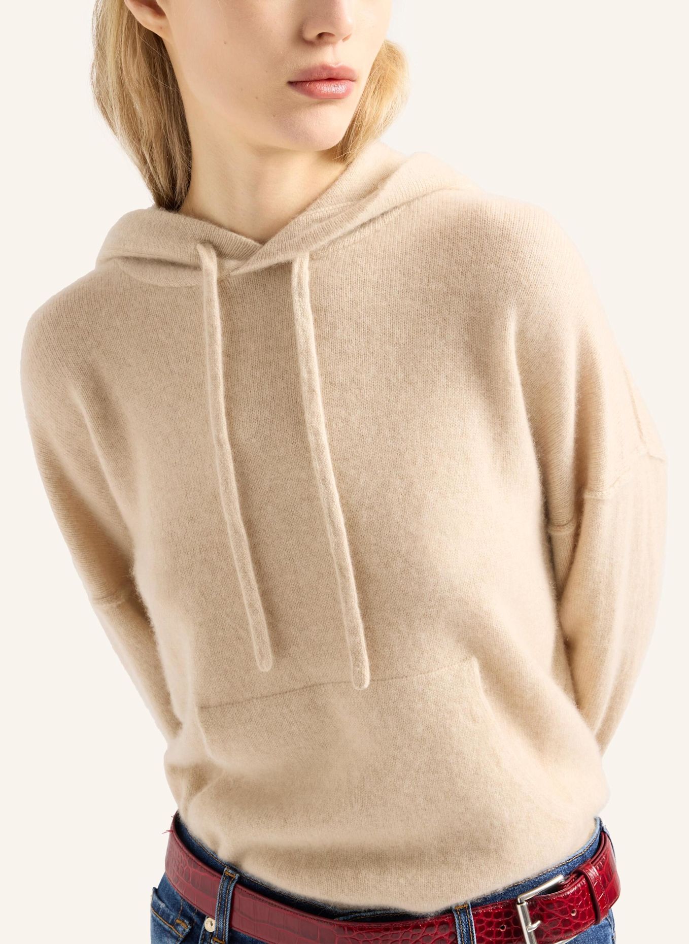 7 for all mankind Gebreide COZY Hoodie: BEIGE / GRIJS